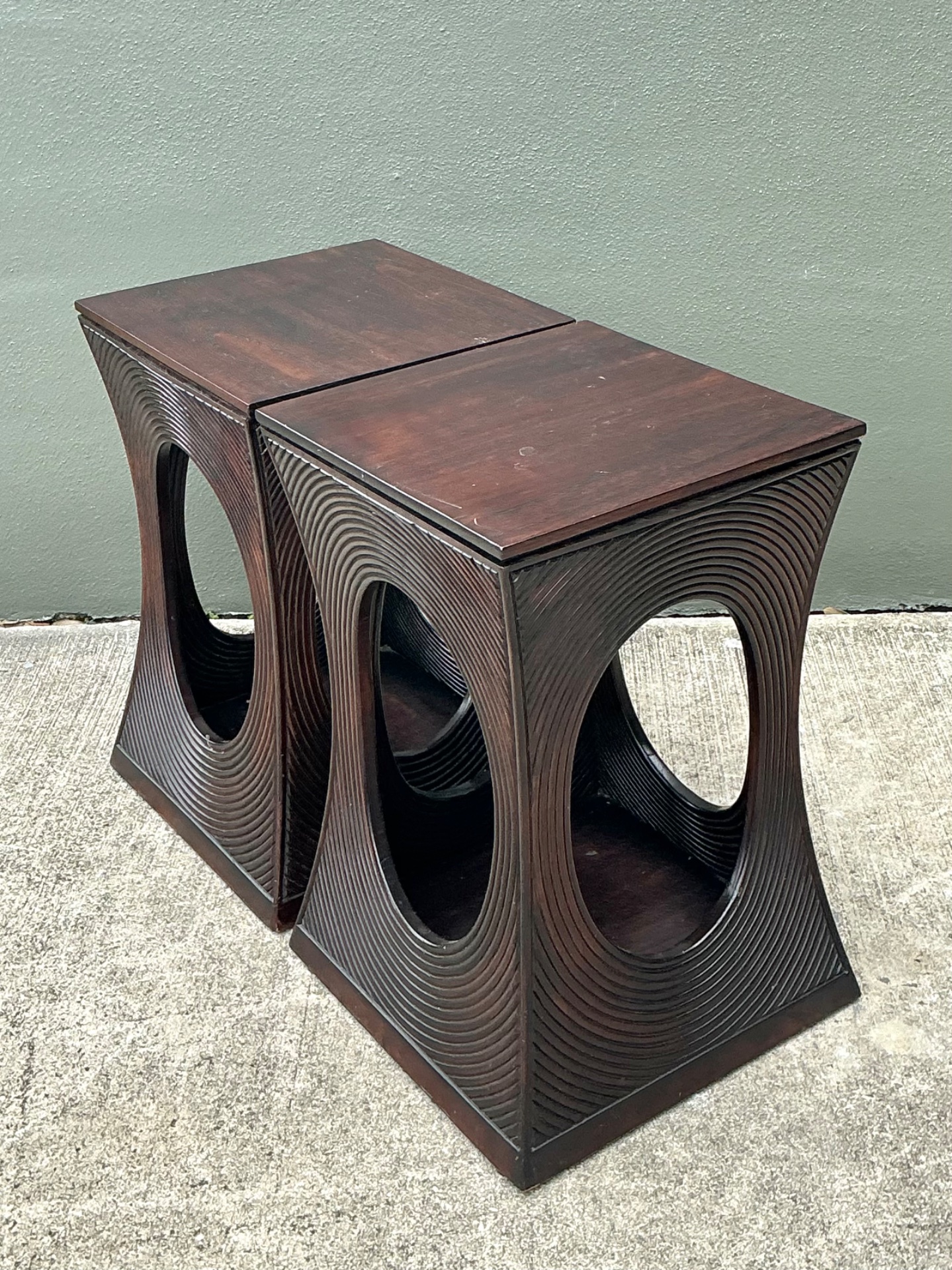 Vintage Pencil Reed Cutout Side Tables - A Pair - Top view