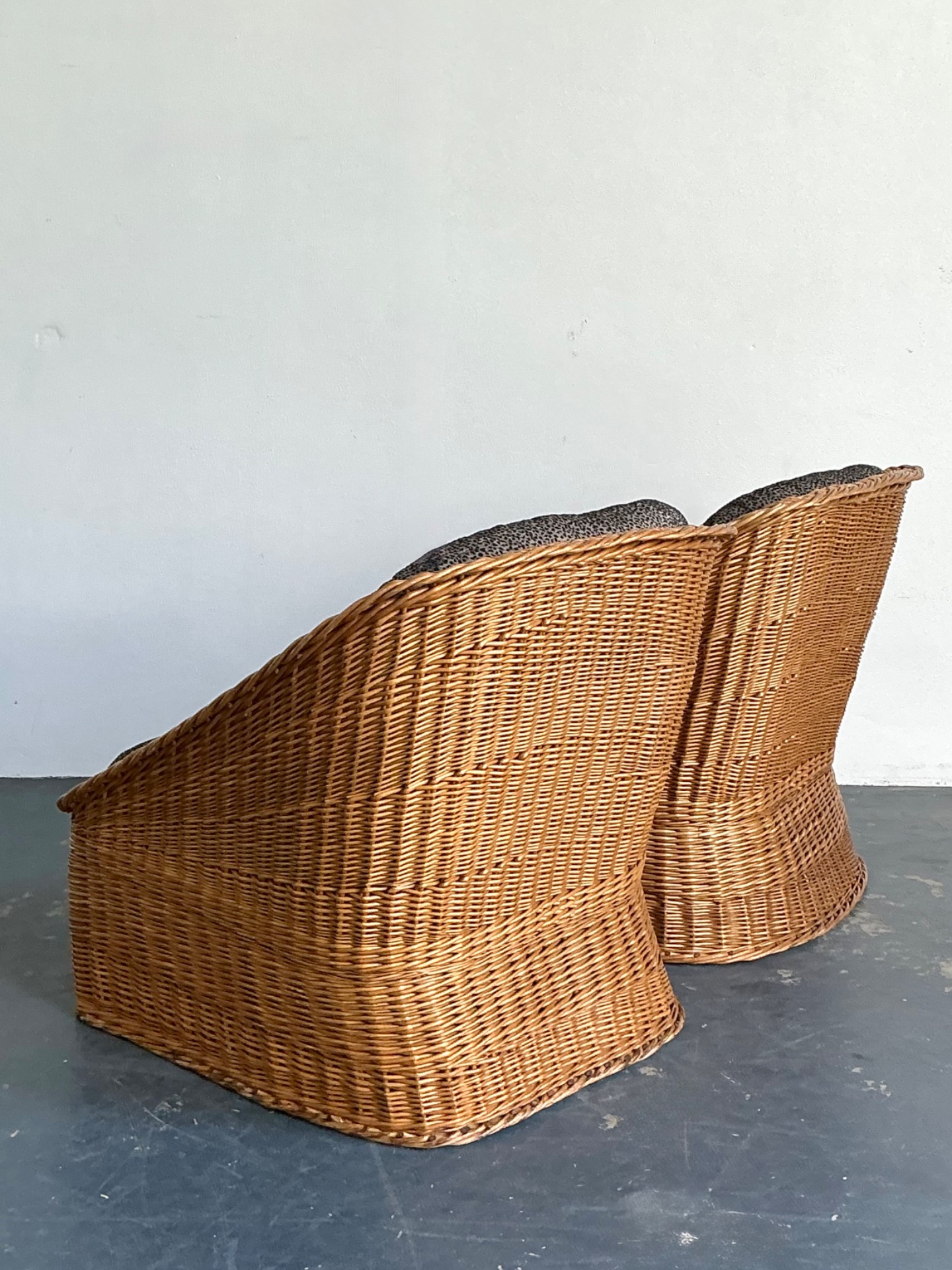 Vintage Woven Rattan Lounge Chairs - A Pair - Top view