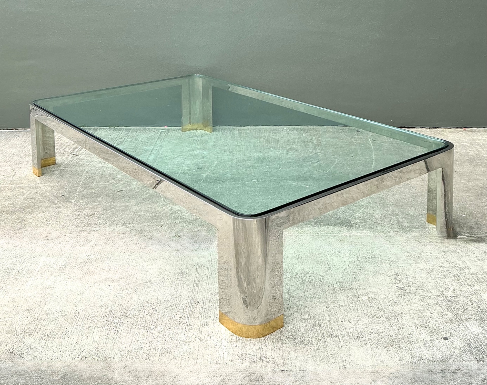 Vintage Monumental Brass And Chrome Coffee Table After Karl Springer - Top view