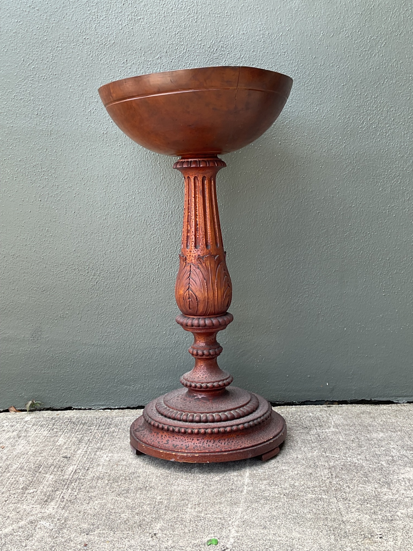 Vintage Carved Wood Pedestal Bowl - Side view