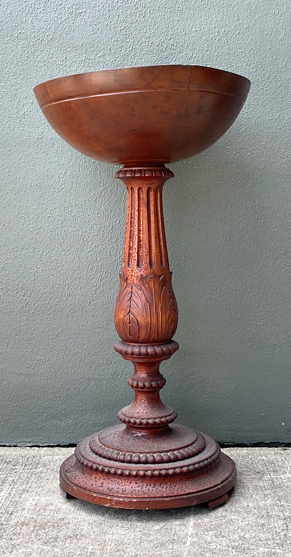 Vintage Carved Wood Pedestal Bowl - Top view
