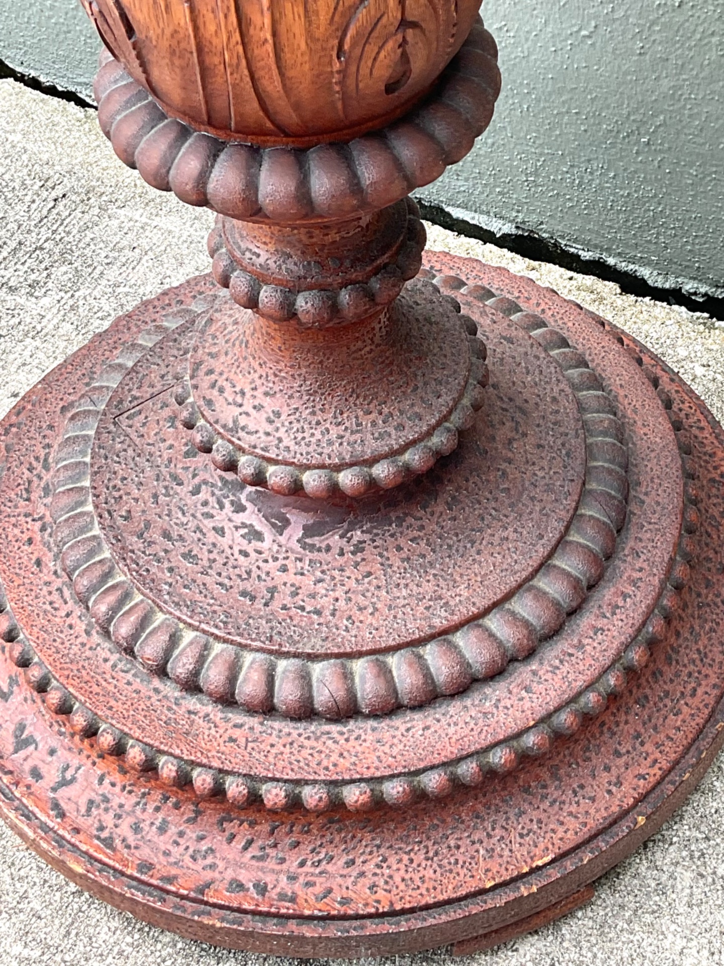 Vintage Carved Wood Pedestal Bowl - Back view