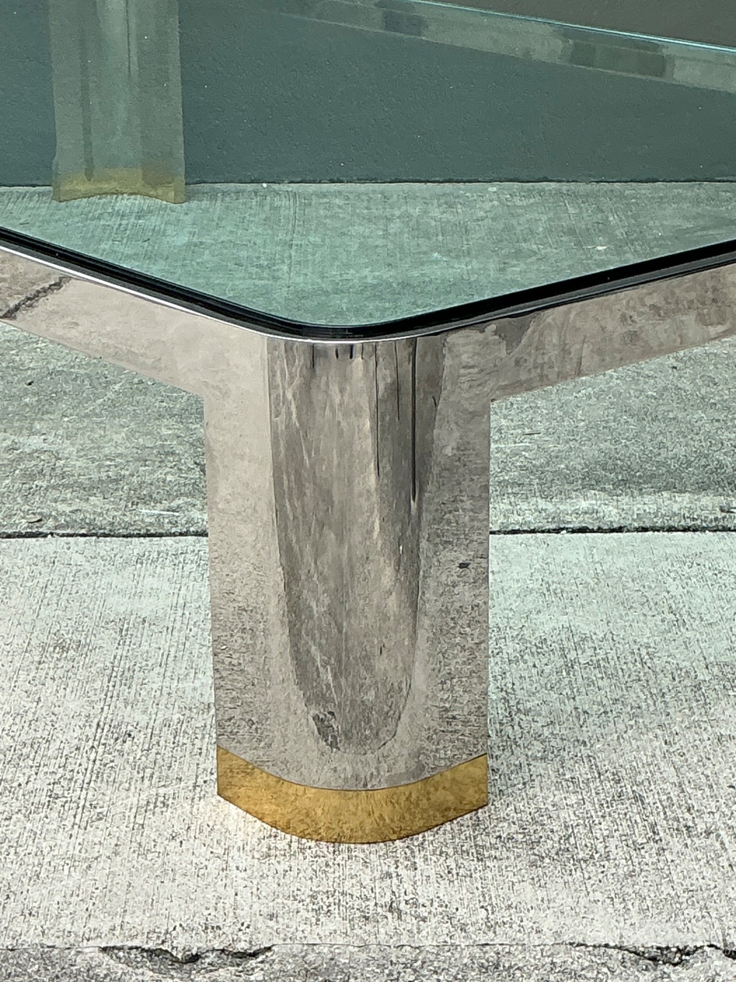 Vintage Monumental Brass And Chrome Coffee Table After Karl Springer - Detail view