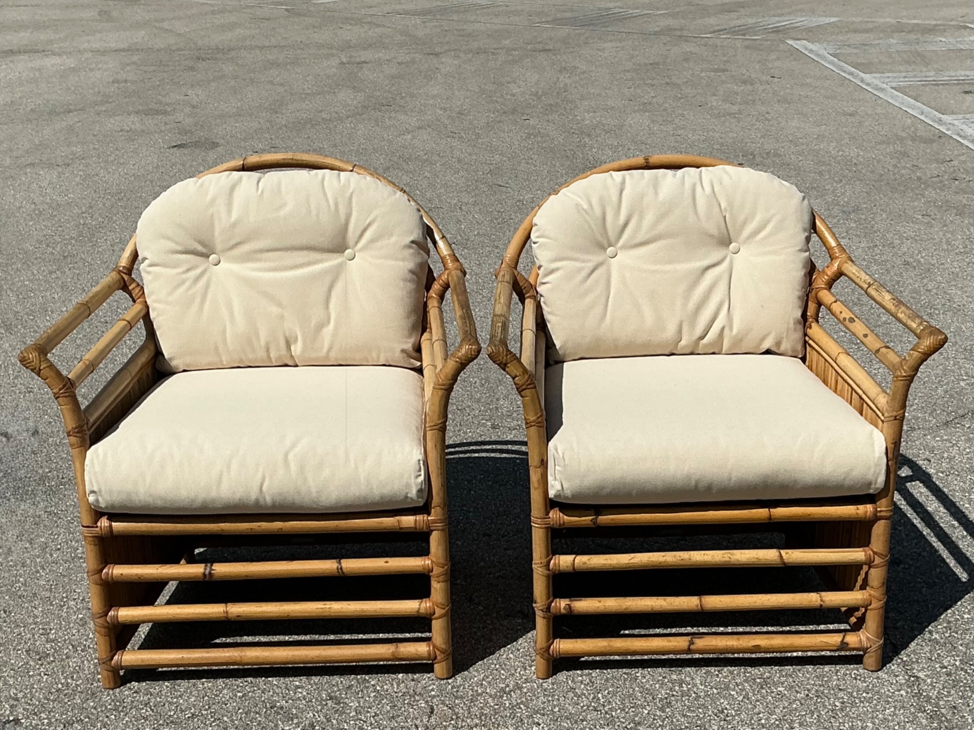 Vintage Henry Olko for Willow and Reed Rattan Lounge Chairs - A Pair - Top view