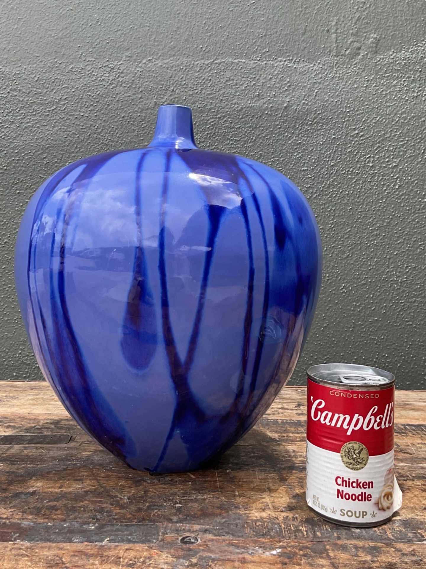 Vintage Drip Glaze Blue Ceramic Vase - Top view