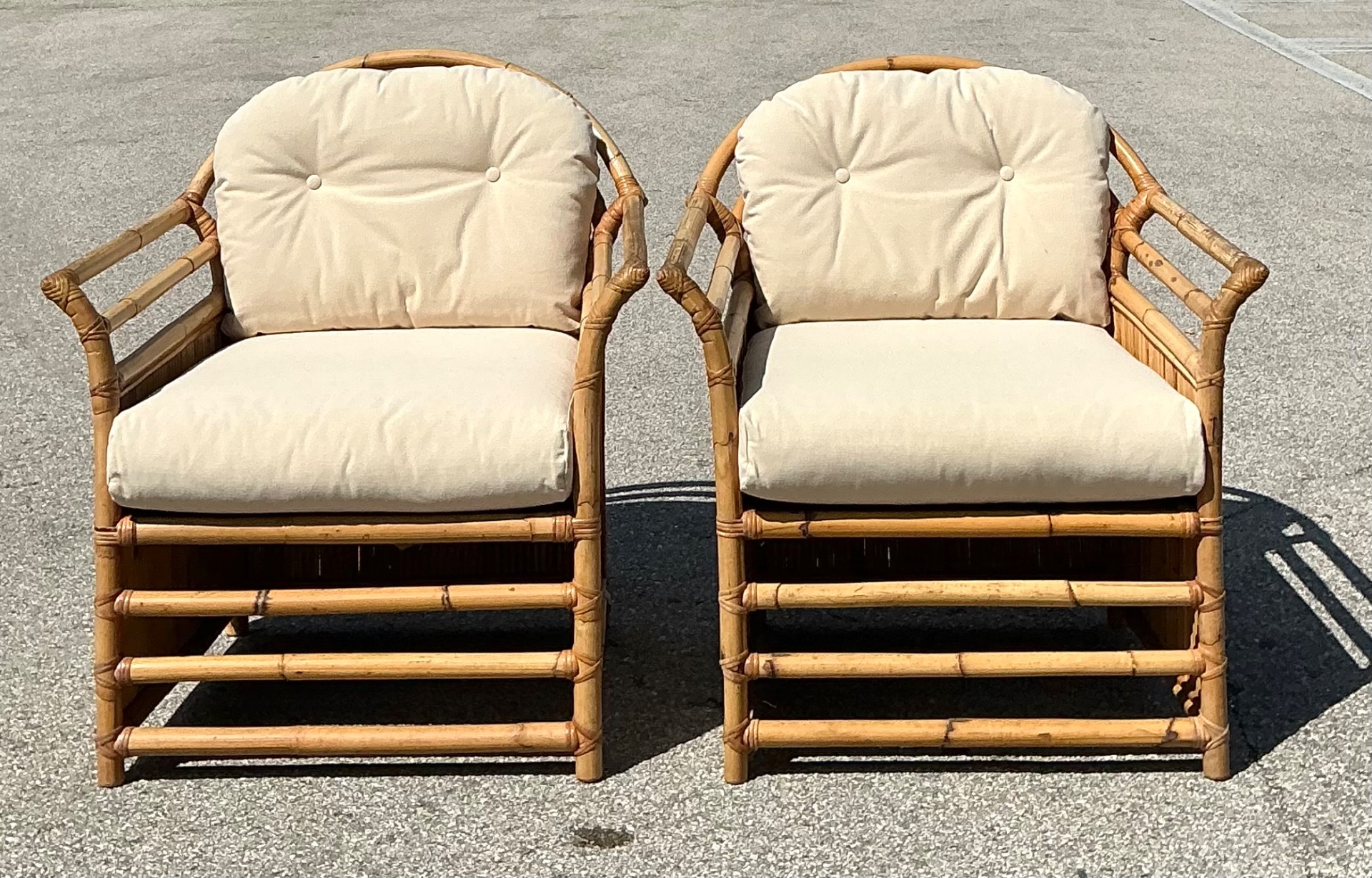 Vintage Henry Olko for Willow and Reed Rattan Lounge Chairs - A Pair - Detail view