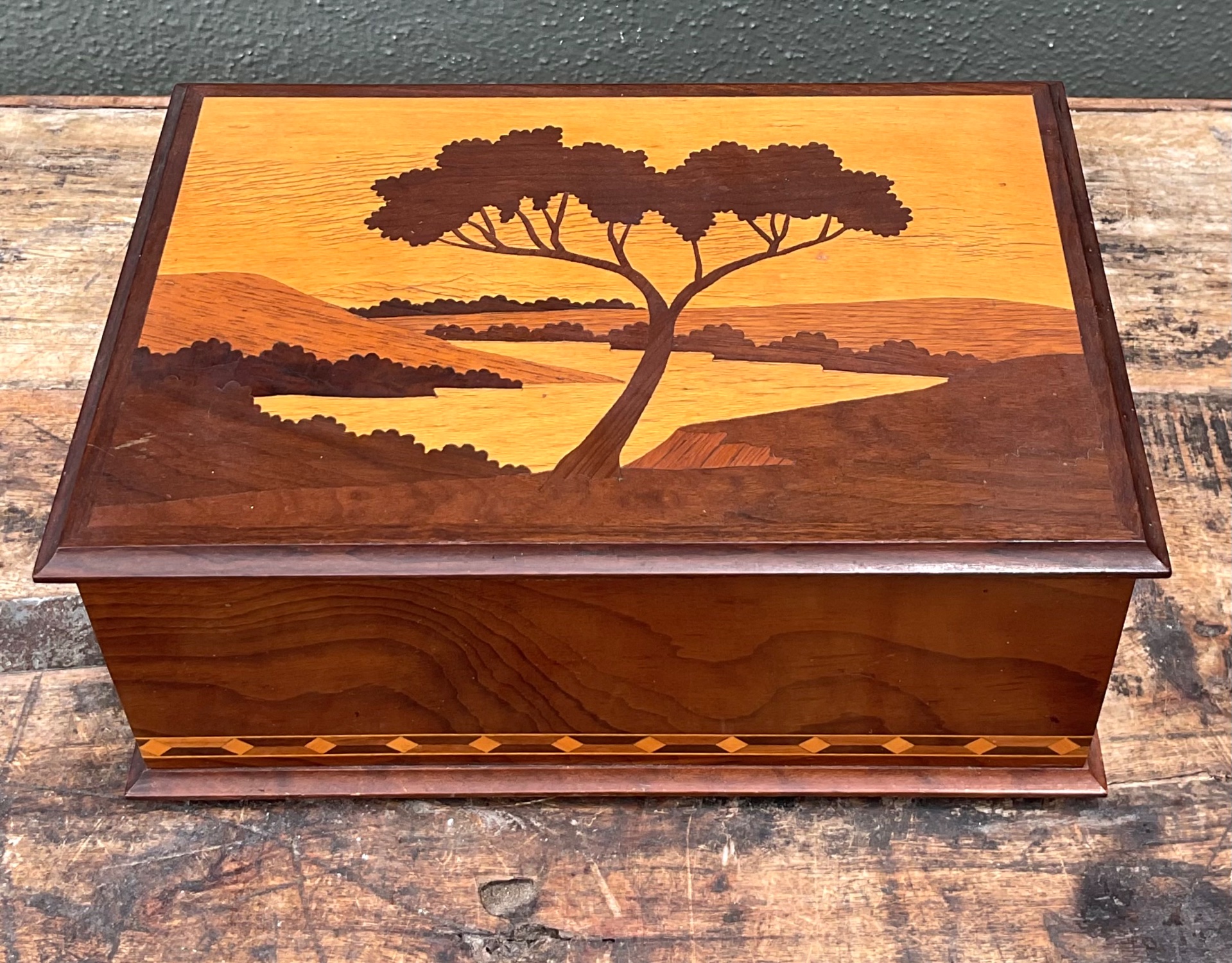 Vintage Marquetry Wood Cigar Humidor - Side view