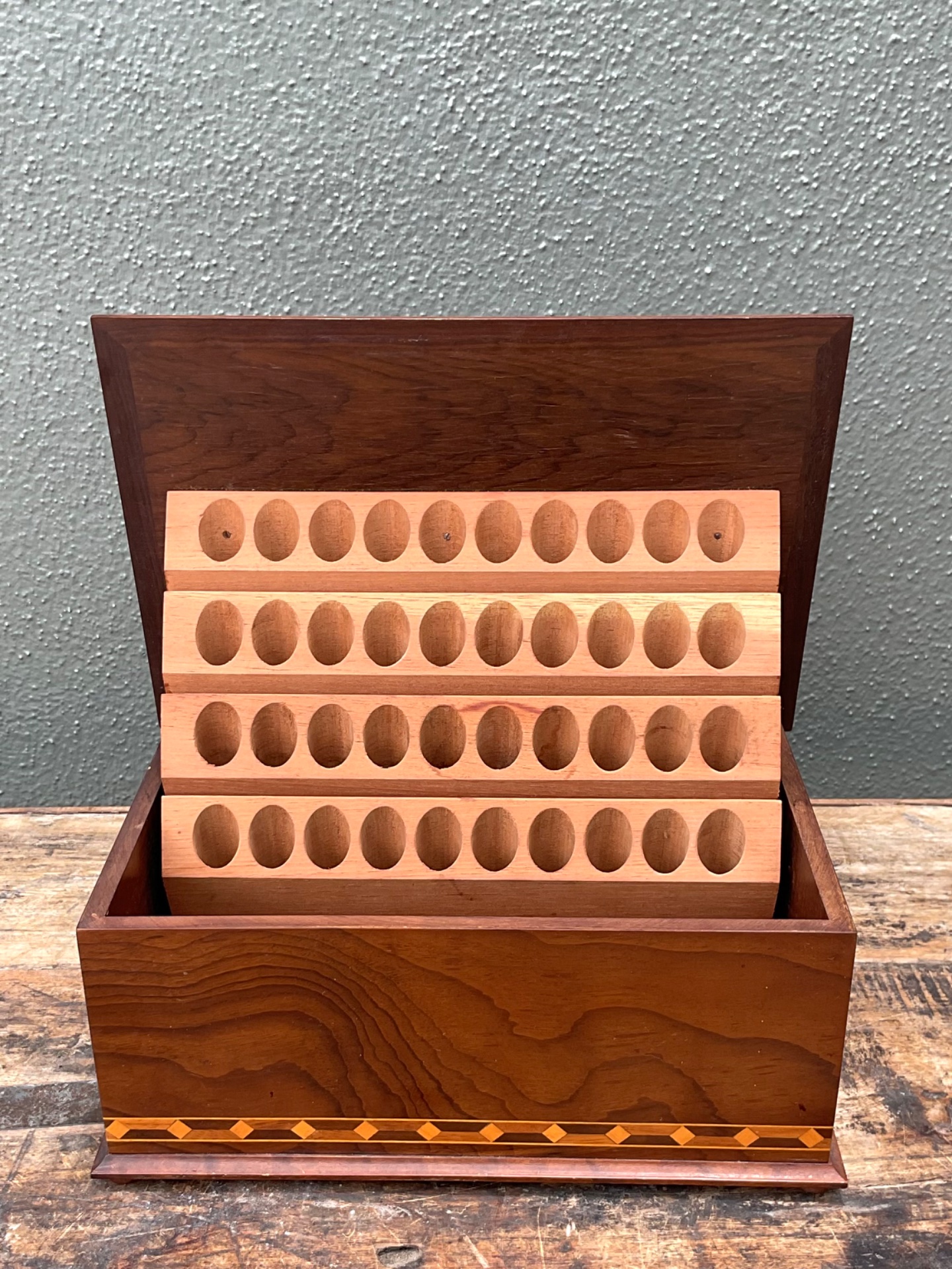 Vintage Marquetry Wood Cigar Humidor - Top view