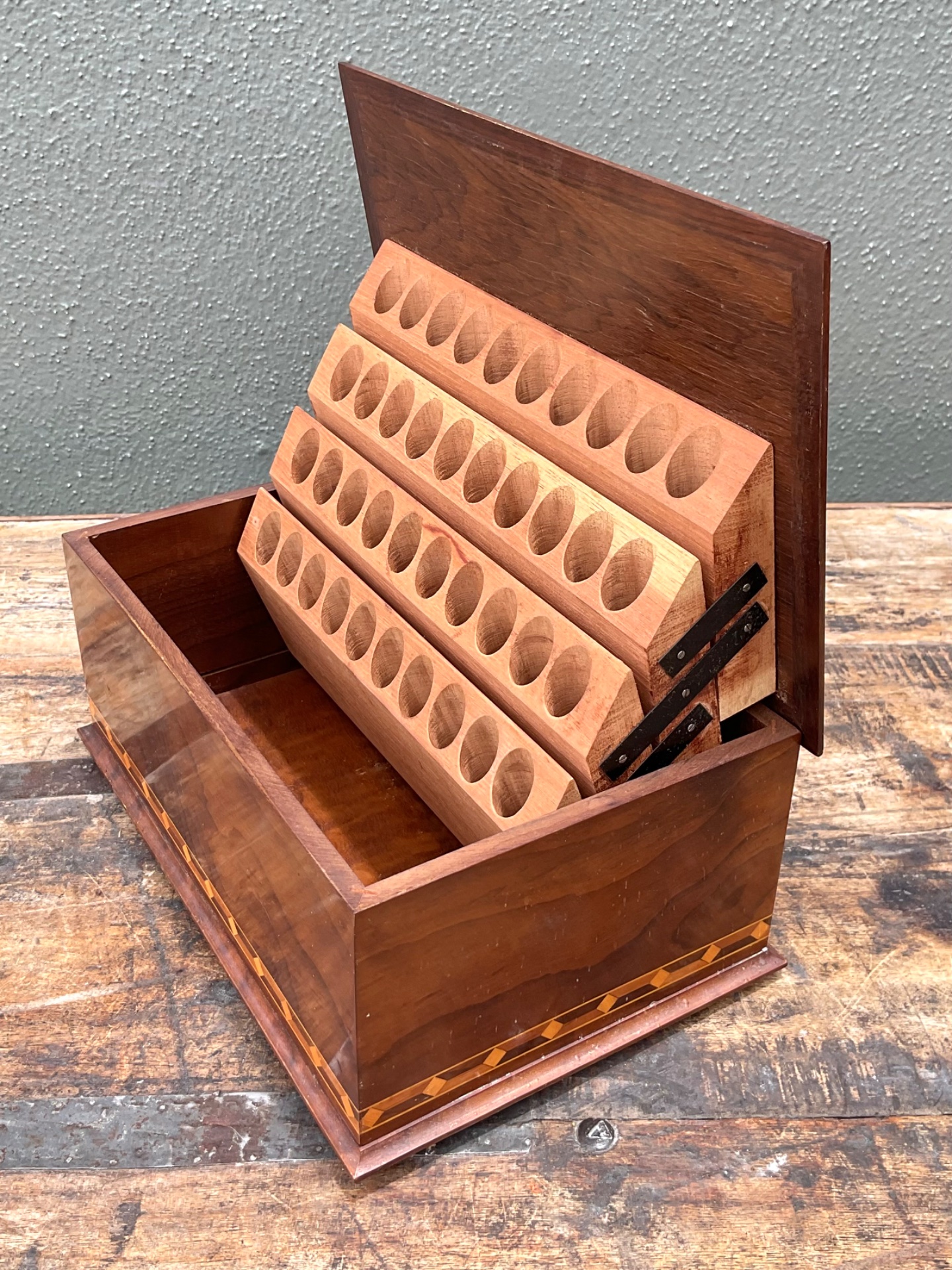 Vintage Marquetry Wood Cigar Humidor - Back view