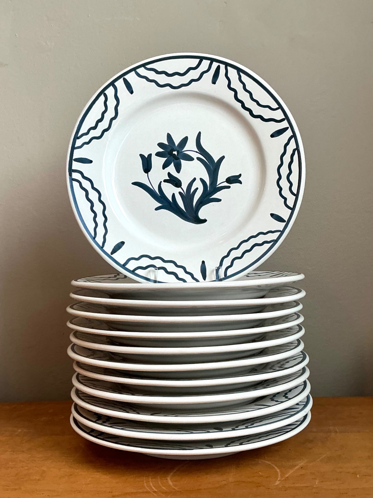 Vintage Penny Morrison Hand Painted Salad Plates - Set Of 12 - Detail view