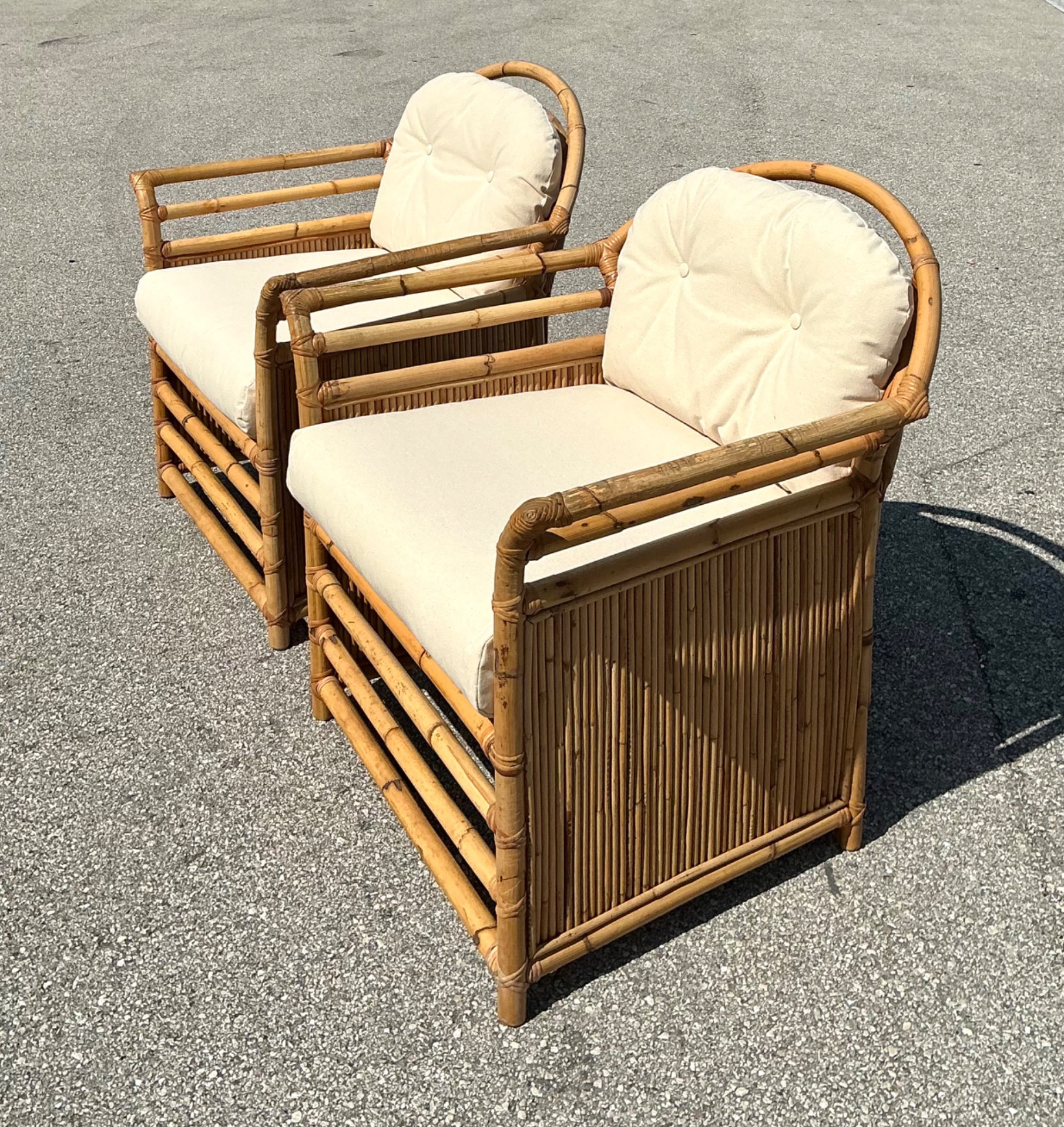 Vintage Henry Olko for Willow and Reed Rattan Lounge Chairs - A Pair - Back view