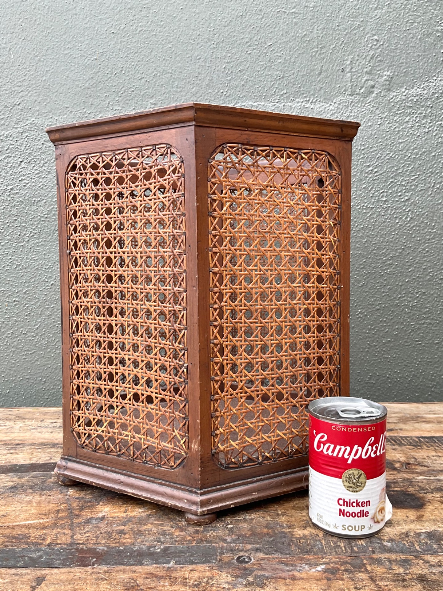 Vintage Italian Woven Cane Waste Paper Basket - Detail view