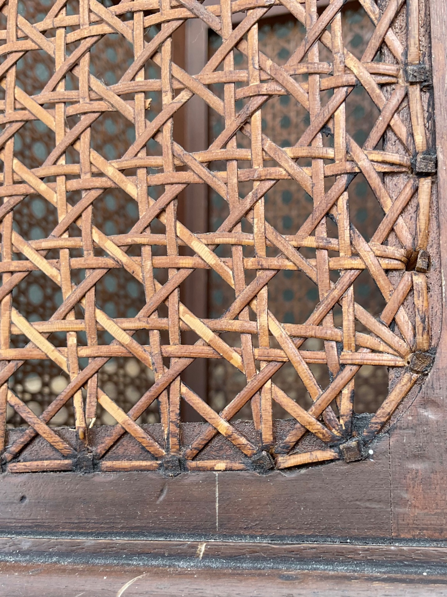 Vintage Italian Woven Cane Waste Paper Basket - Top view