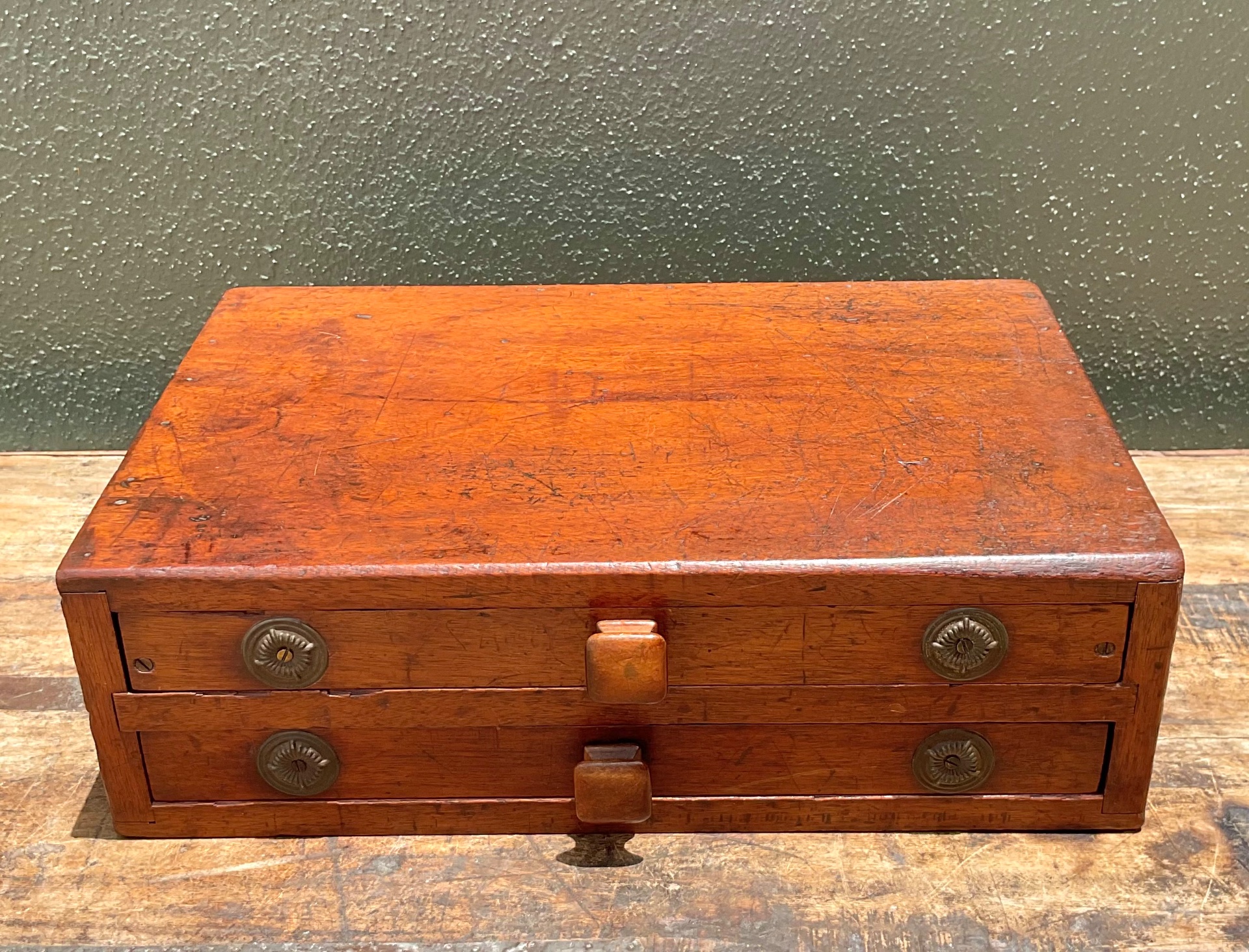 Vintage Wooden Storage Box with Drawers - Back view