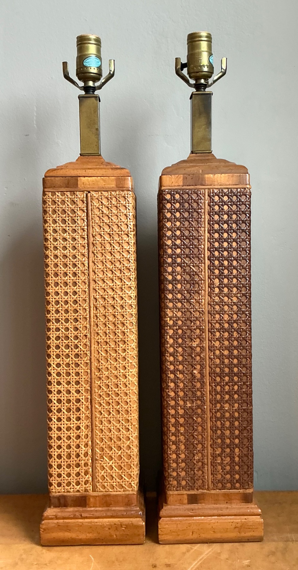 Vintage Woven Cane Table Lamps - A Pair