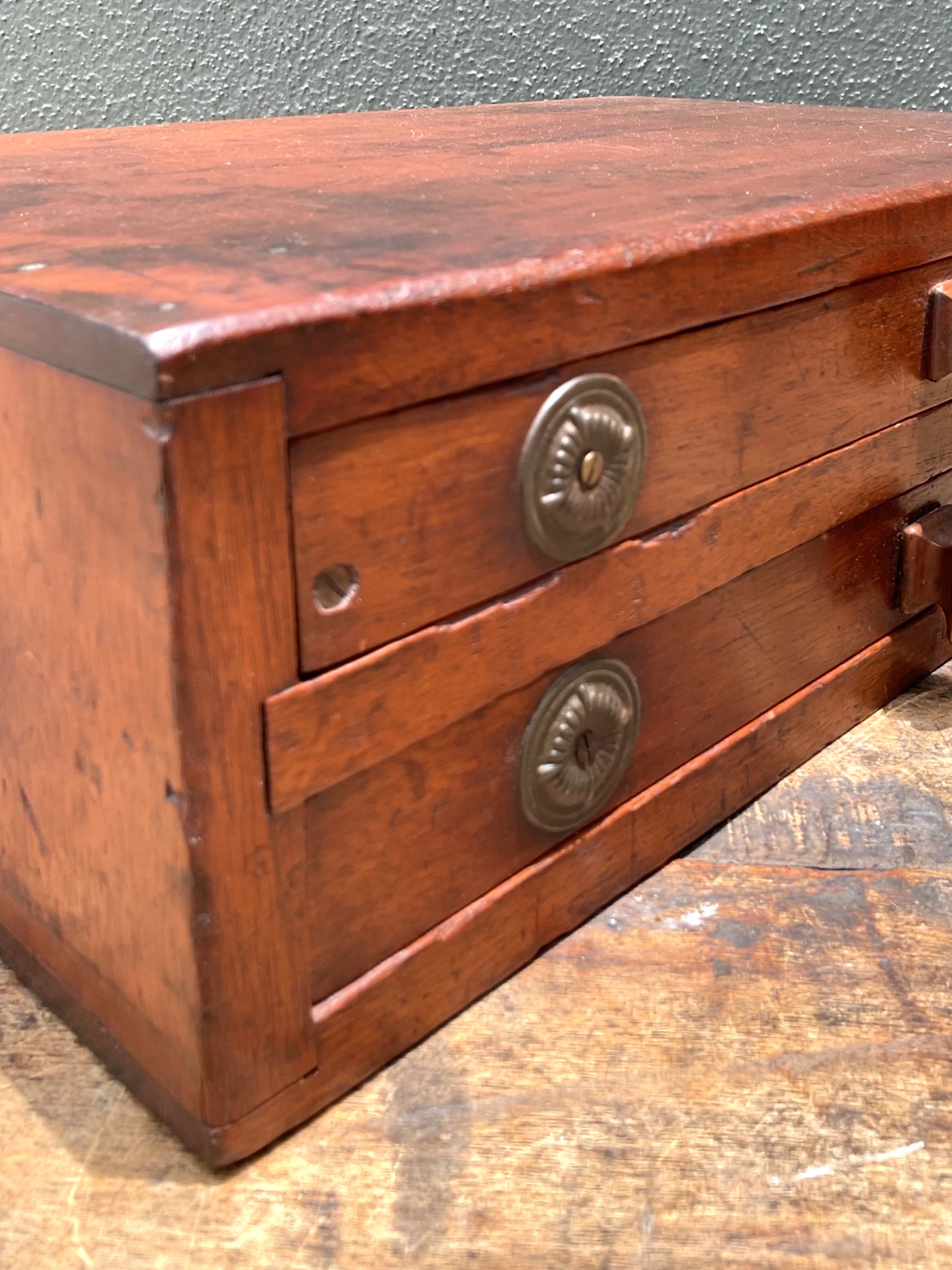 Vintage Wooden Storage Box with Drawers - Top view