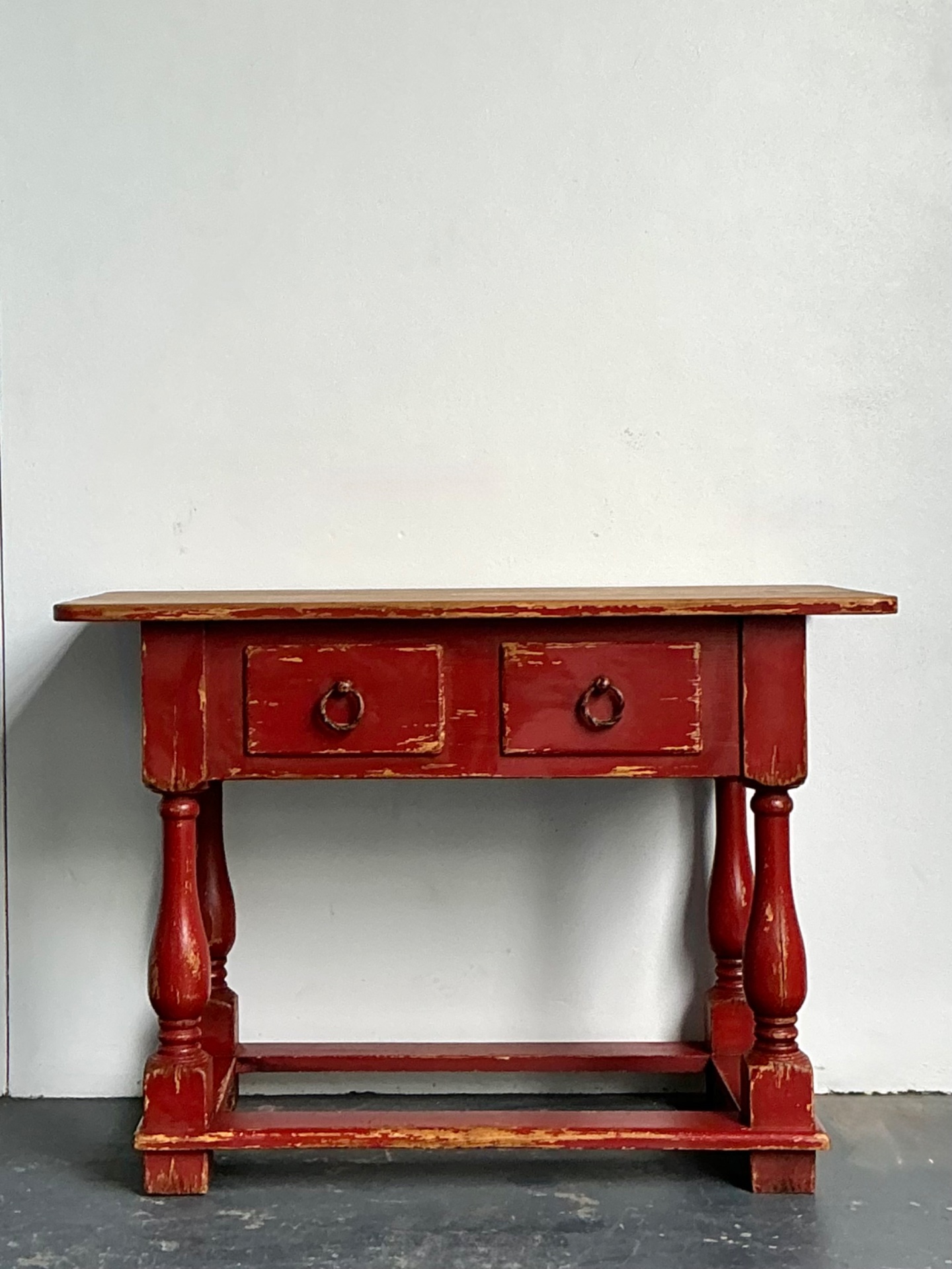 Vintage Ralph laurenRed Distressed Console Table - Side view
