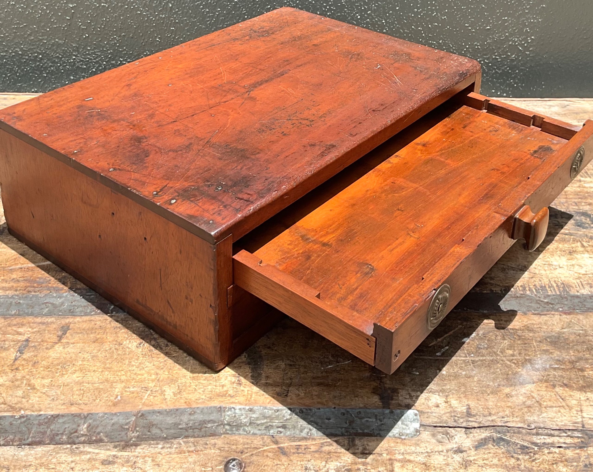 Vintage Wooden Storage Box with Drawers - Side view