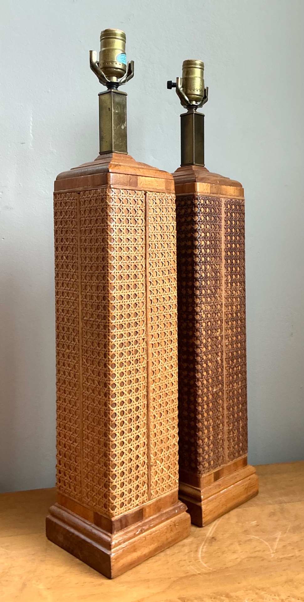 Vintage Woven Cane Table Lamps - A Pair - Detail view