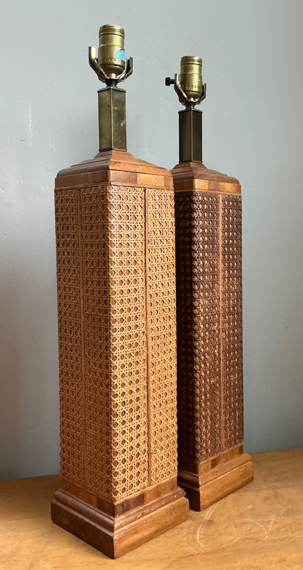 Vintage Woven Cane Table Lamps - A Pair - Back view