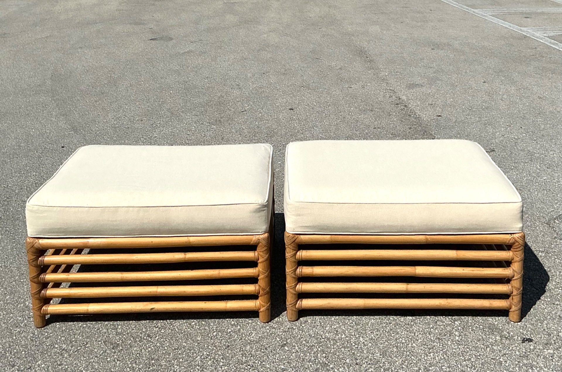 Vintage Henry Olko for Willow and Reed Ottomans - A Pair - Detail view