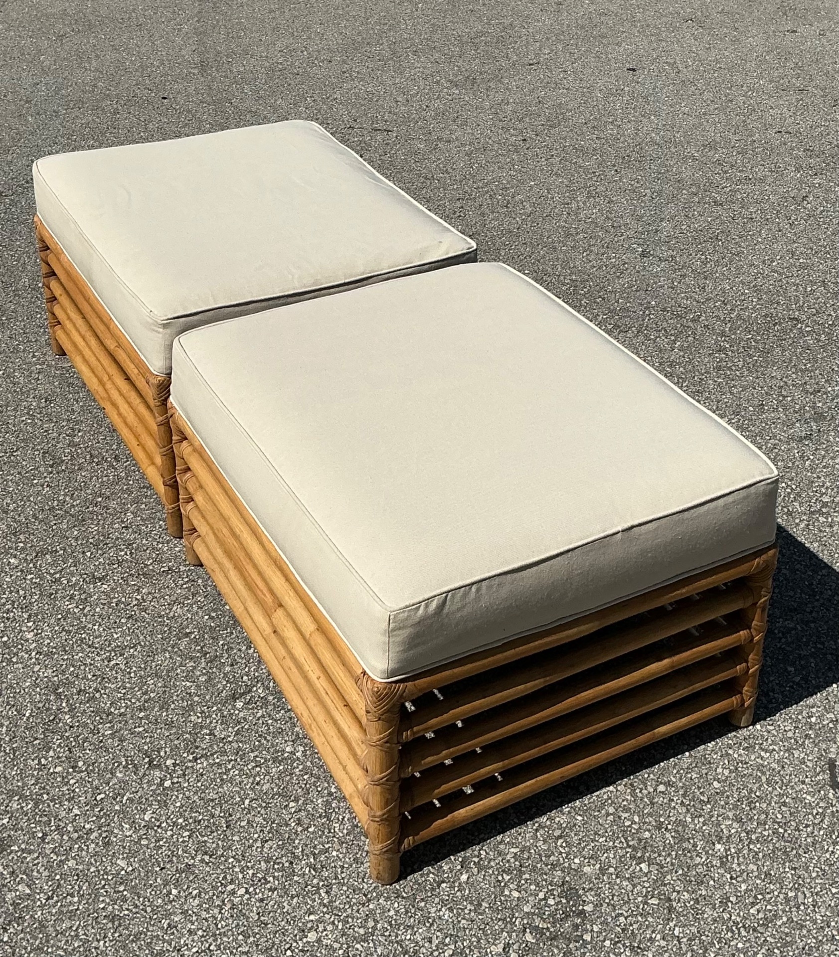 Vintage Henry Olko for Willow and Reed Ottomans - A Pair - Back view