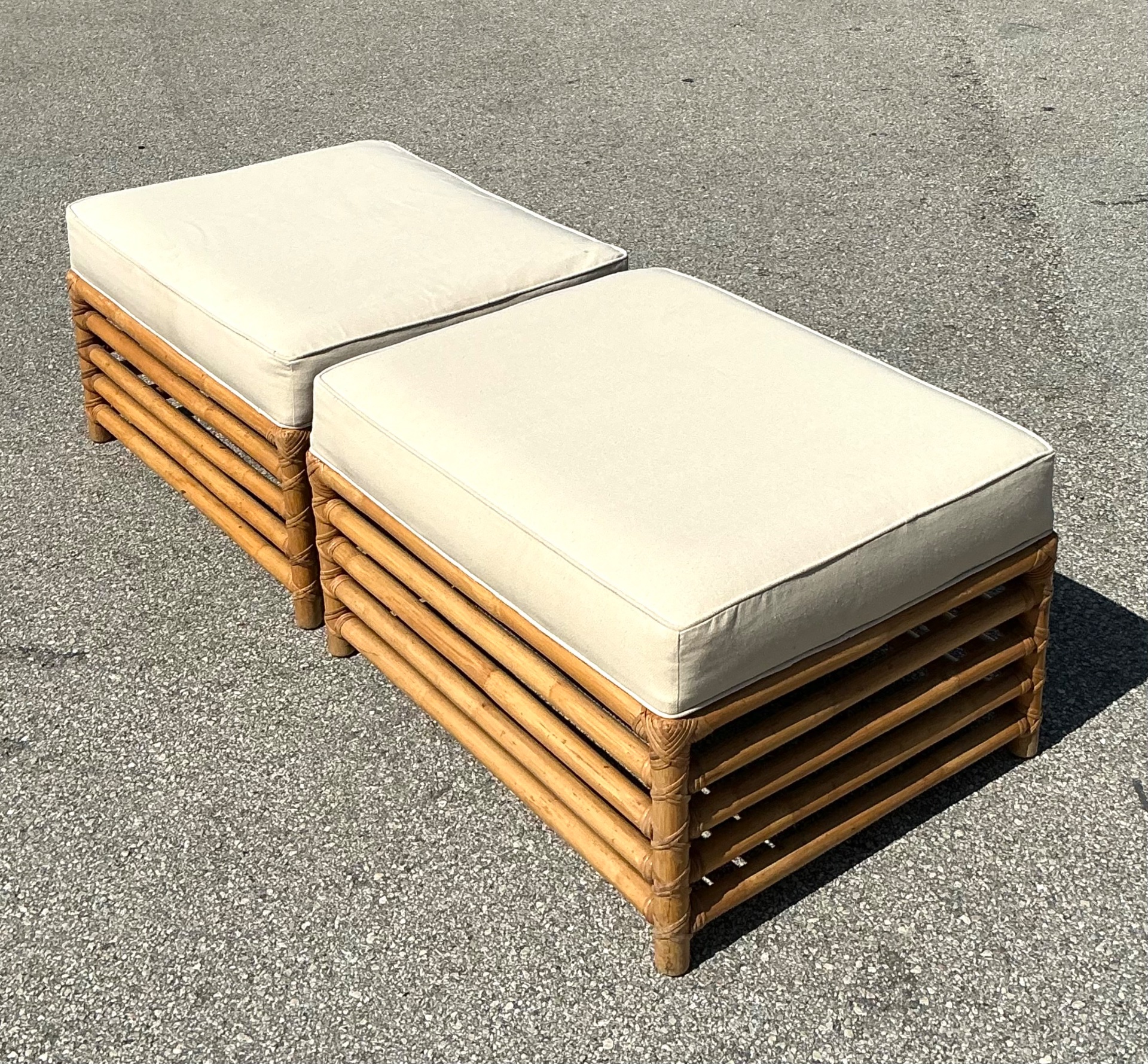 Vintage Henry Olko for Willow and Reed Ottomans - A Pair - Top view
