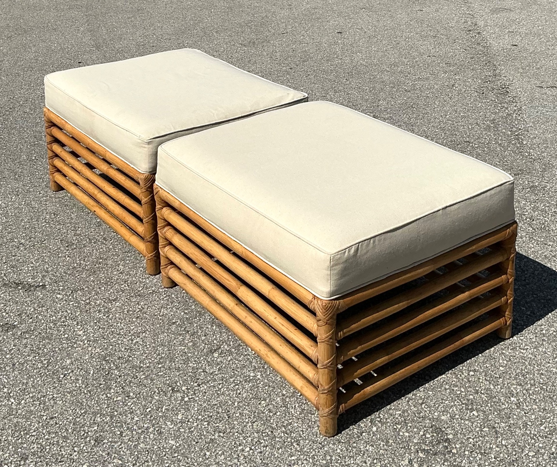 Vintage Henry Olko for Willow and Reed Ottomans - A Pair - Side view