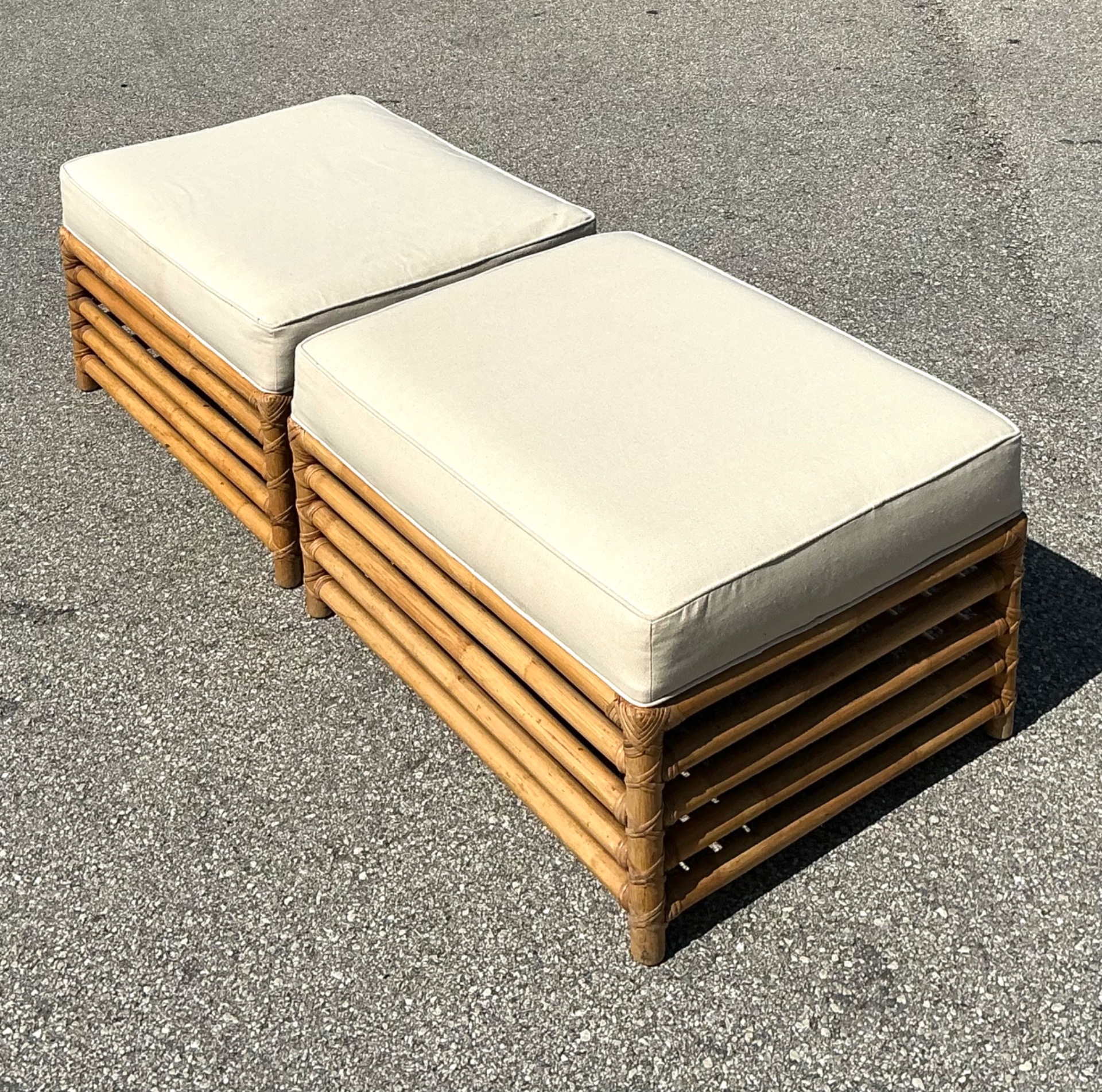 Vintage Henry Olko for Willow and Reed Ottomans - A Pair