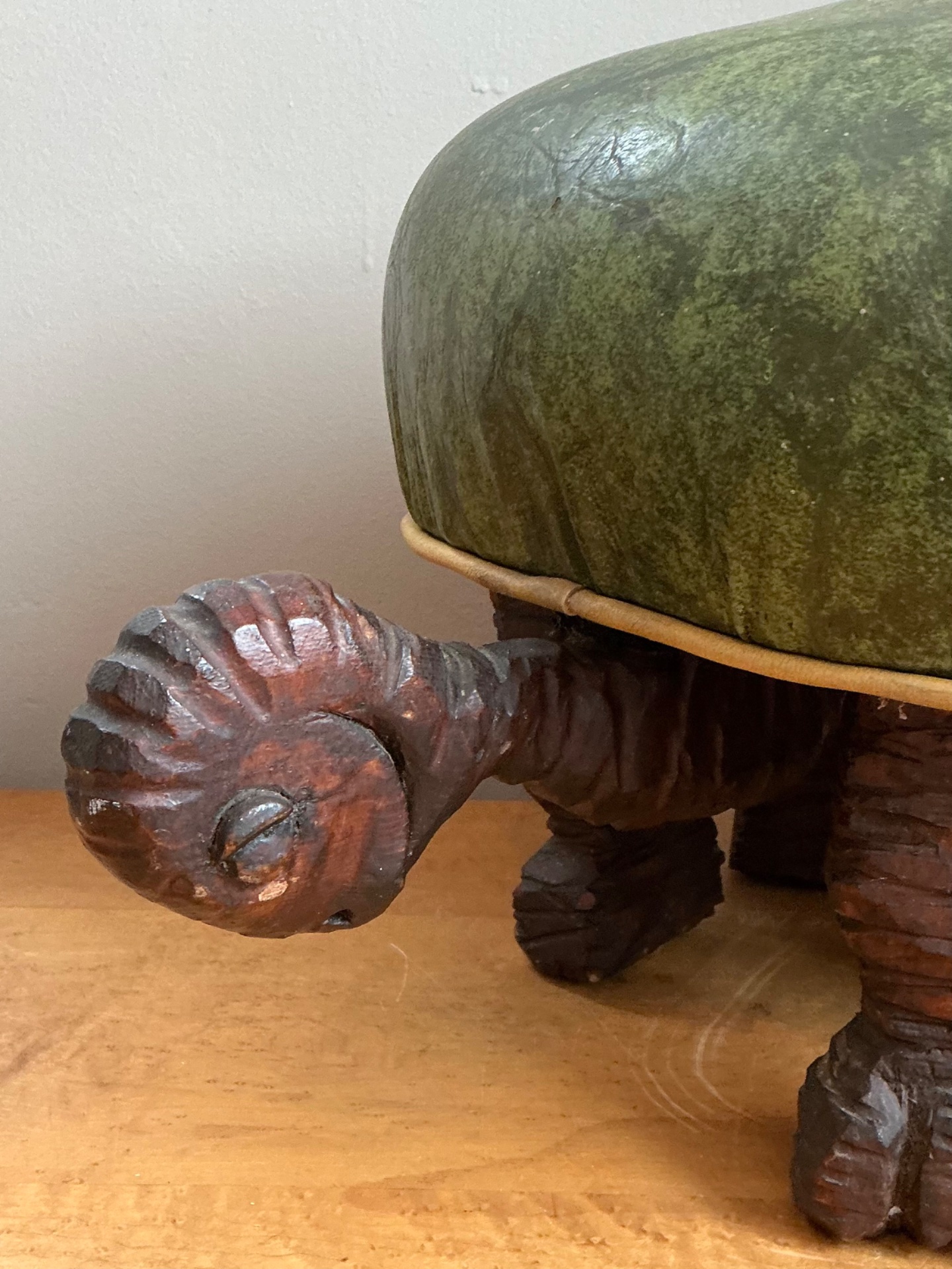 Vintage Primitive Hand Carved Turtle Footstool - Back view