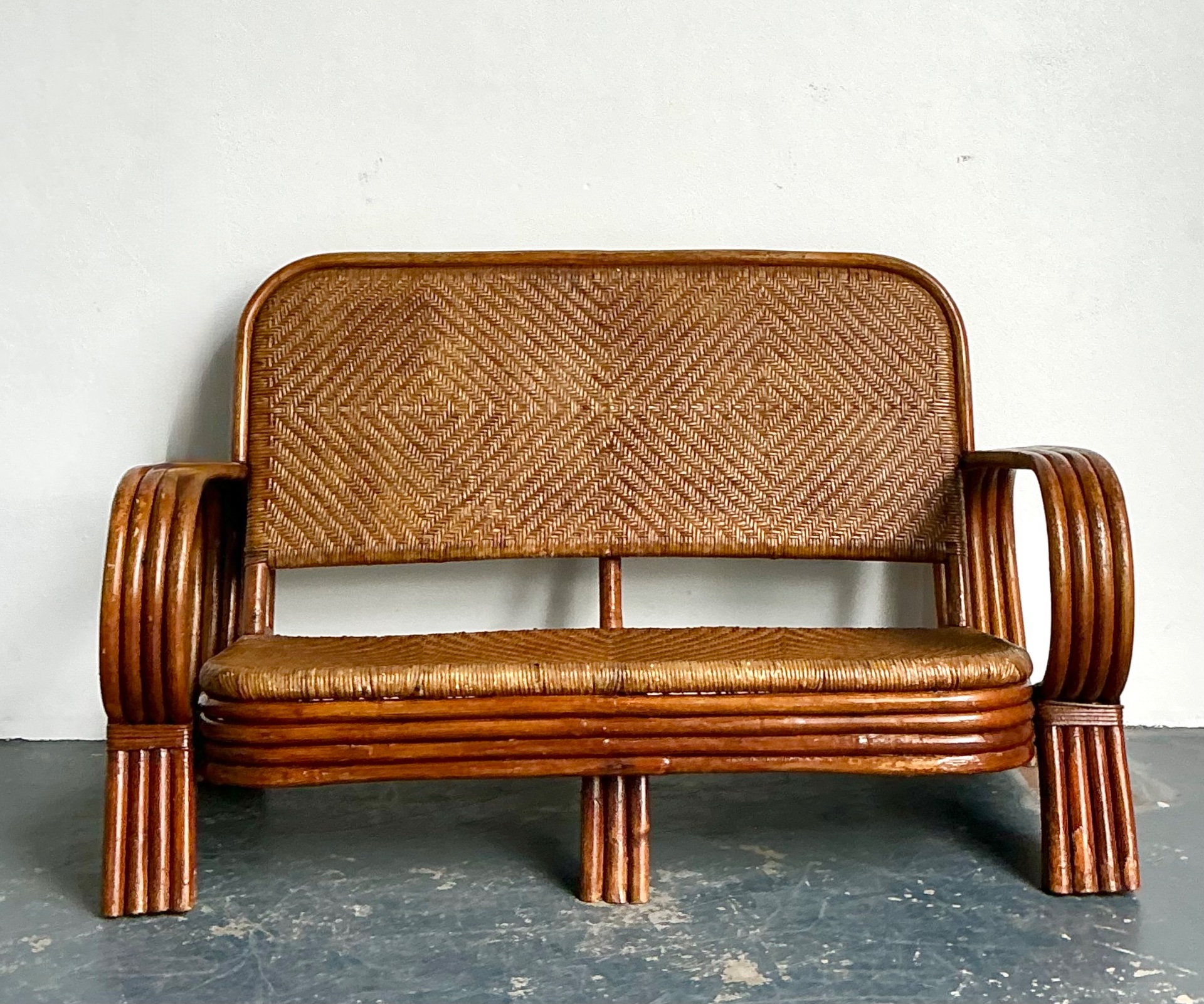 Vintage Woven Rattan Loveseat - Detail view