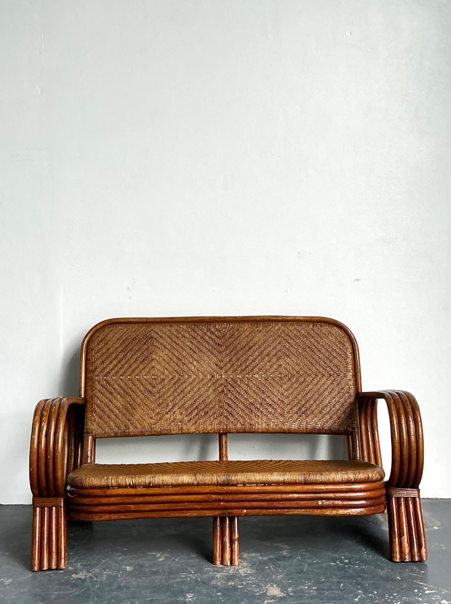 Vintage Woven Rattan Loveseat - Top view