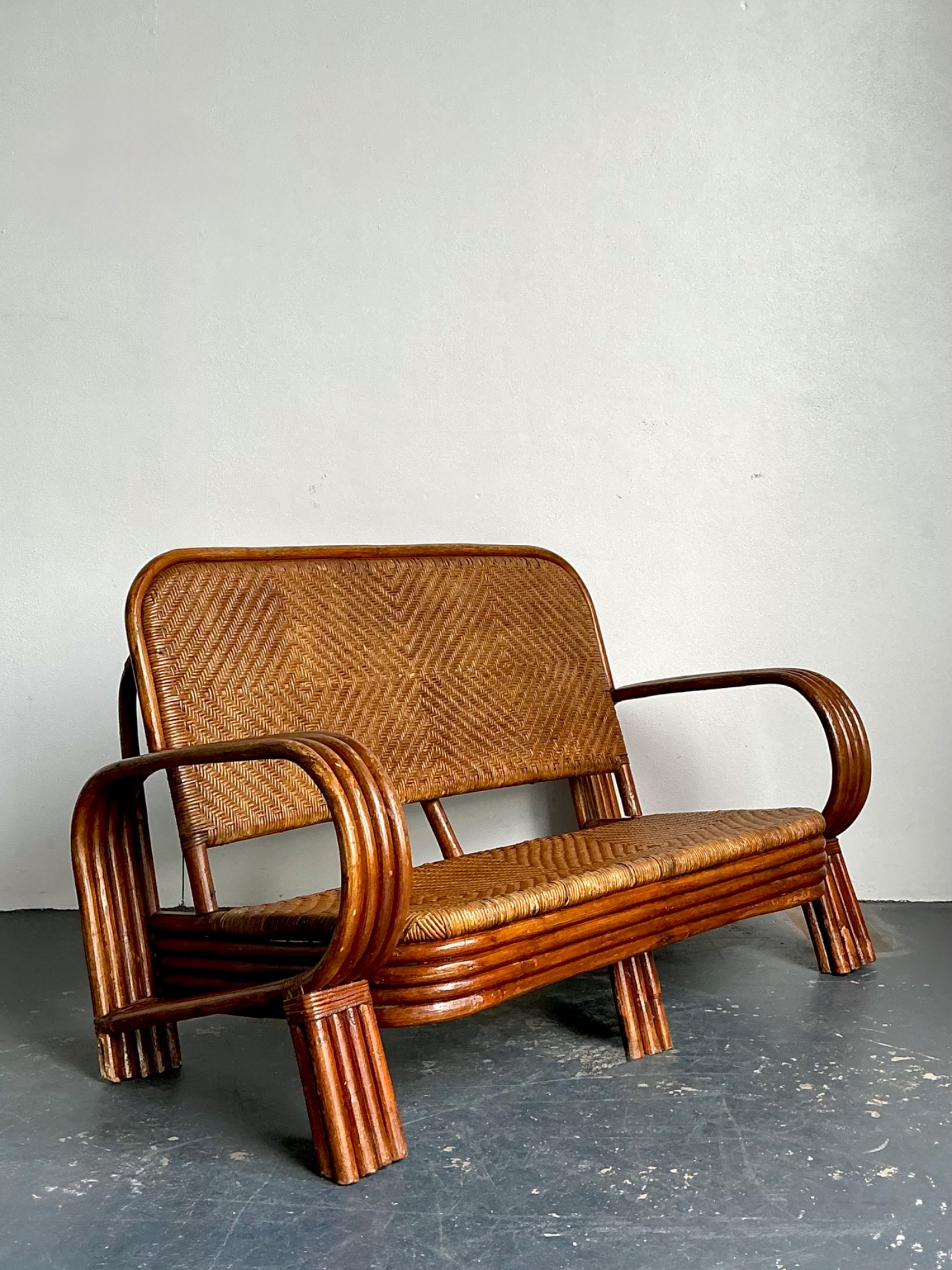 Vintage Woven Rattan Loveseat - Back view