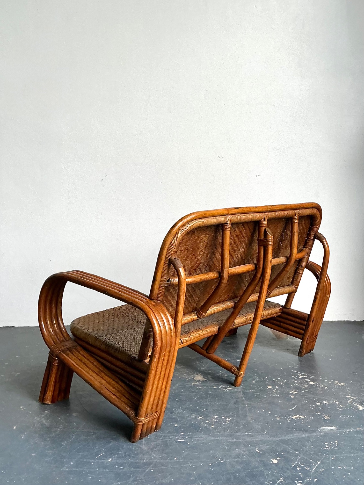 Vintage Woven Rattan Loveseat - Side view