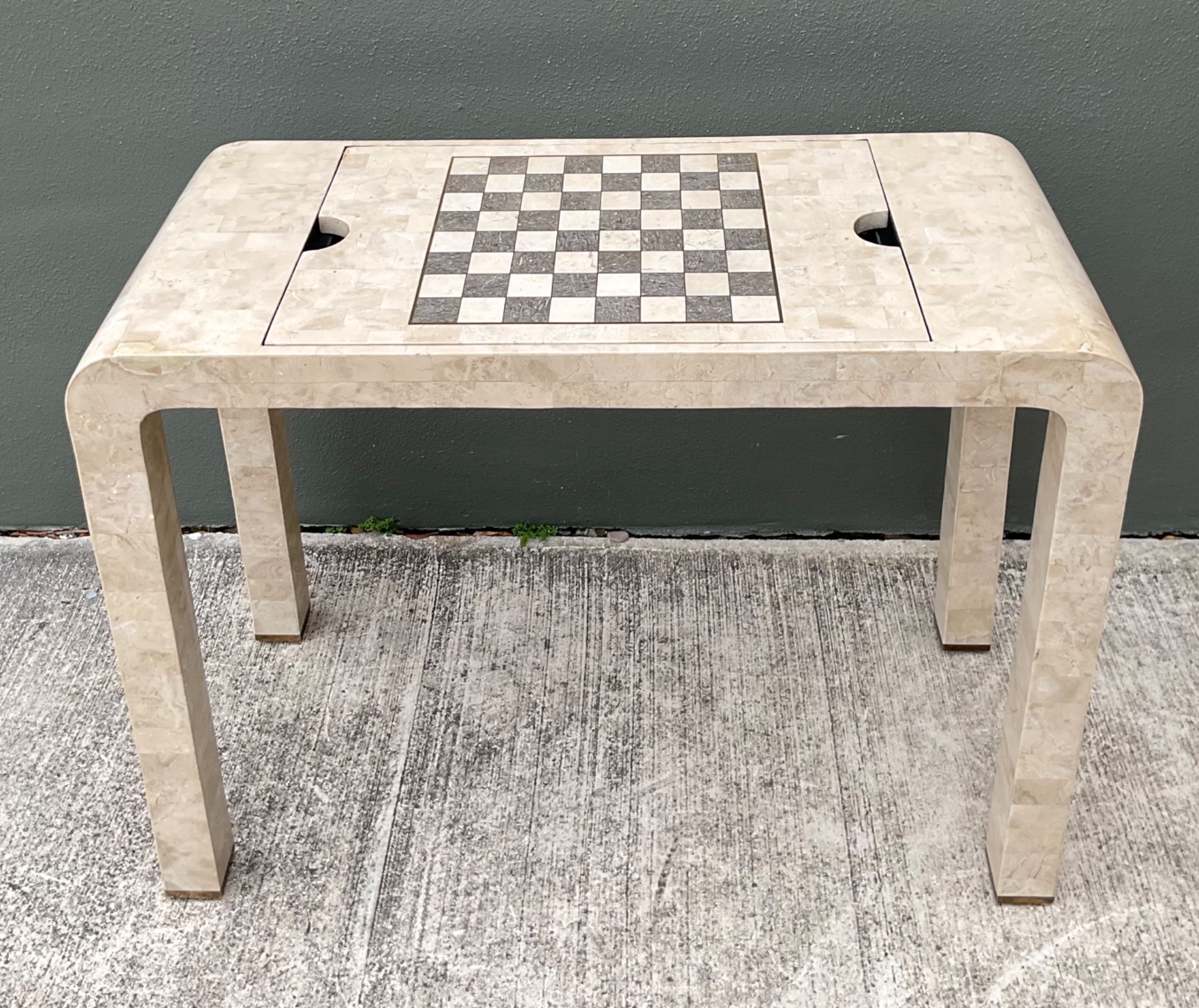 Vintage Tessellated Stone Chess and Backgammon Table - Top view