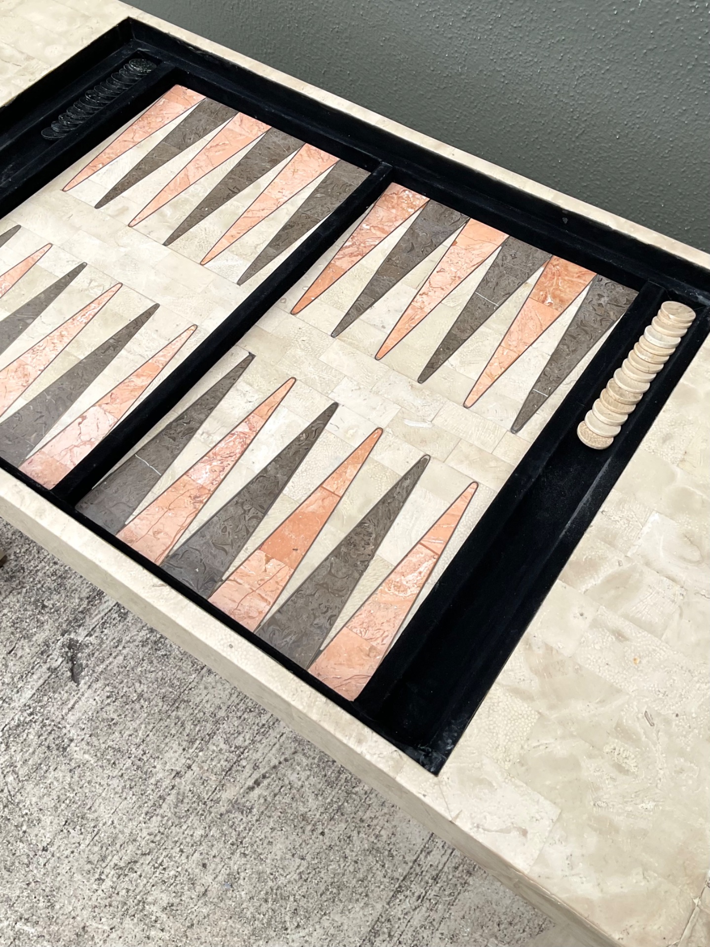 Vintage Tessellated Stone Chess and Backgammon Table - Detail view