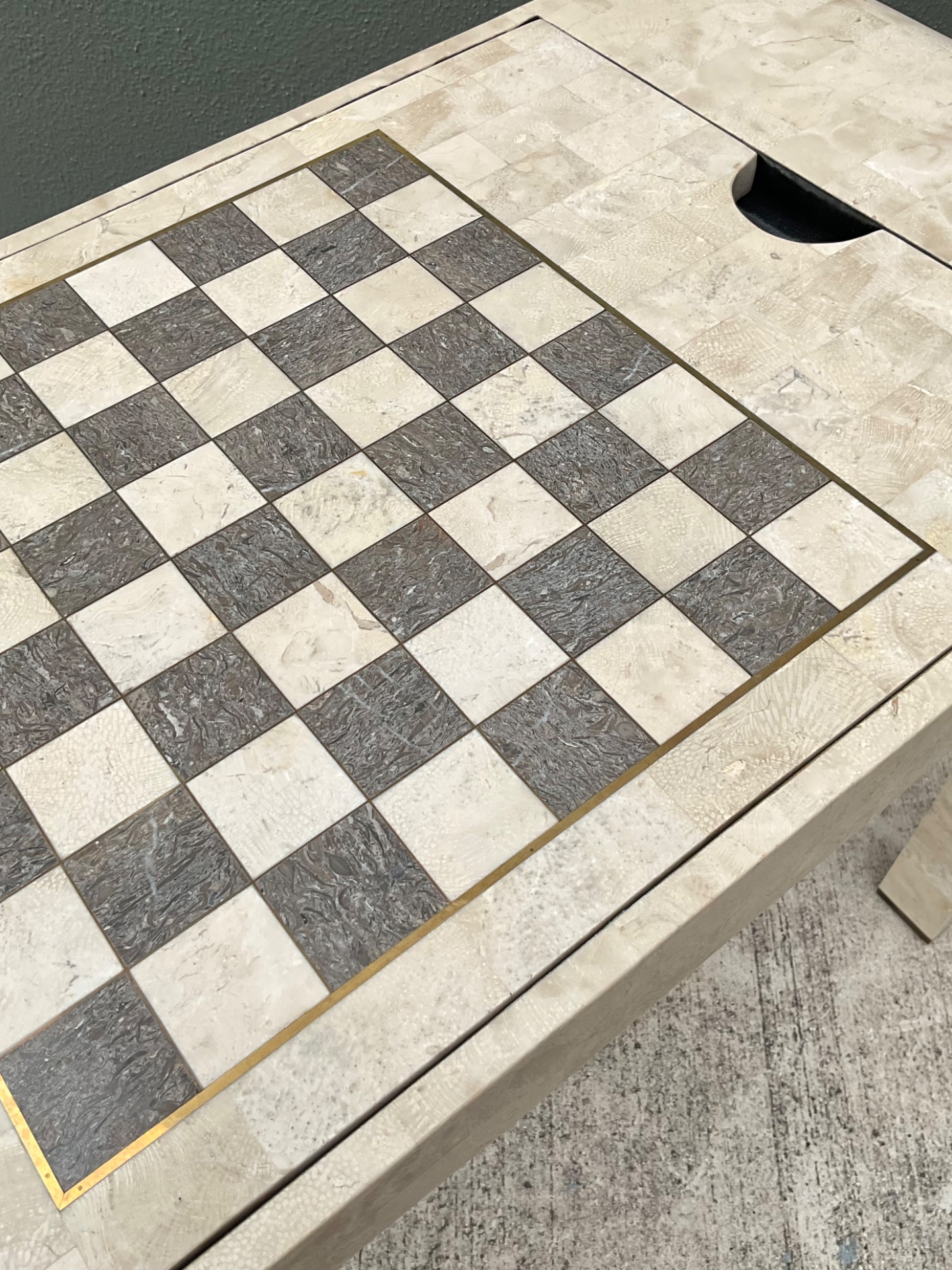 Vintage Tessellated Stone Chess and Backgammon Table - Side view