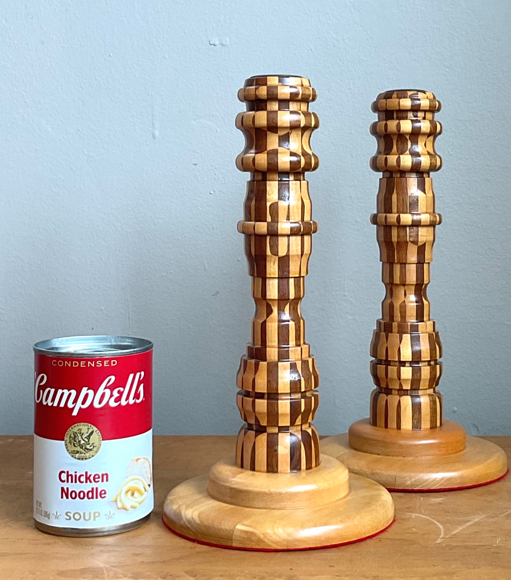 Vintage Inlaid Wood Candlesticks - a Pair - Back view