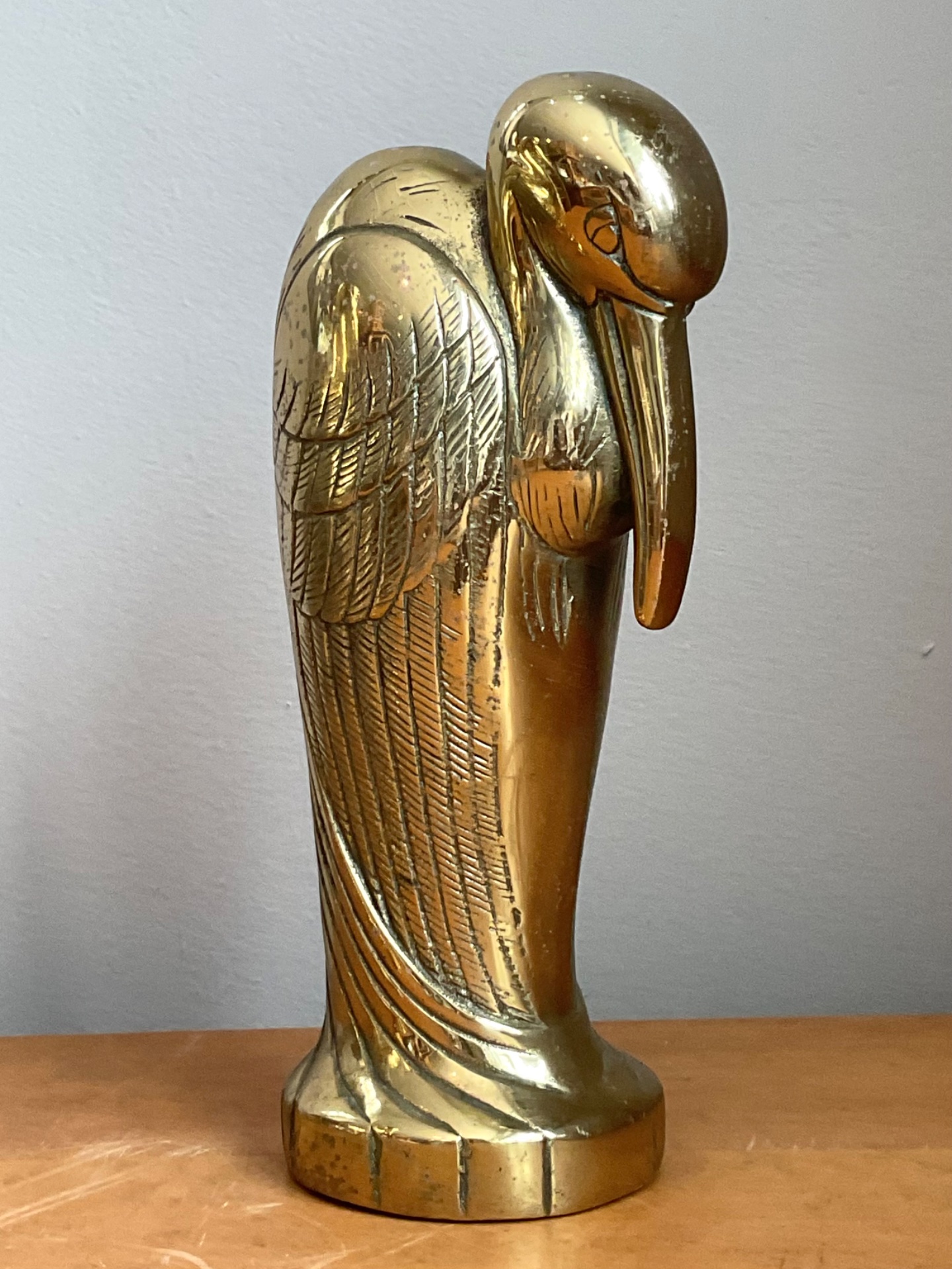 Vintage Brass Heron Statue - Detail view