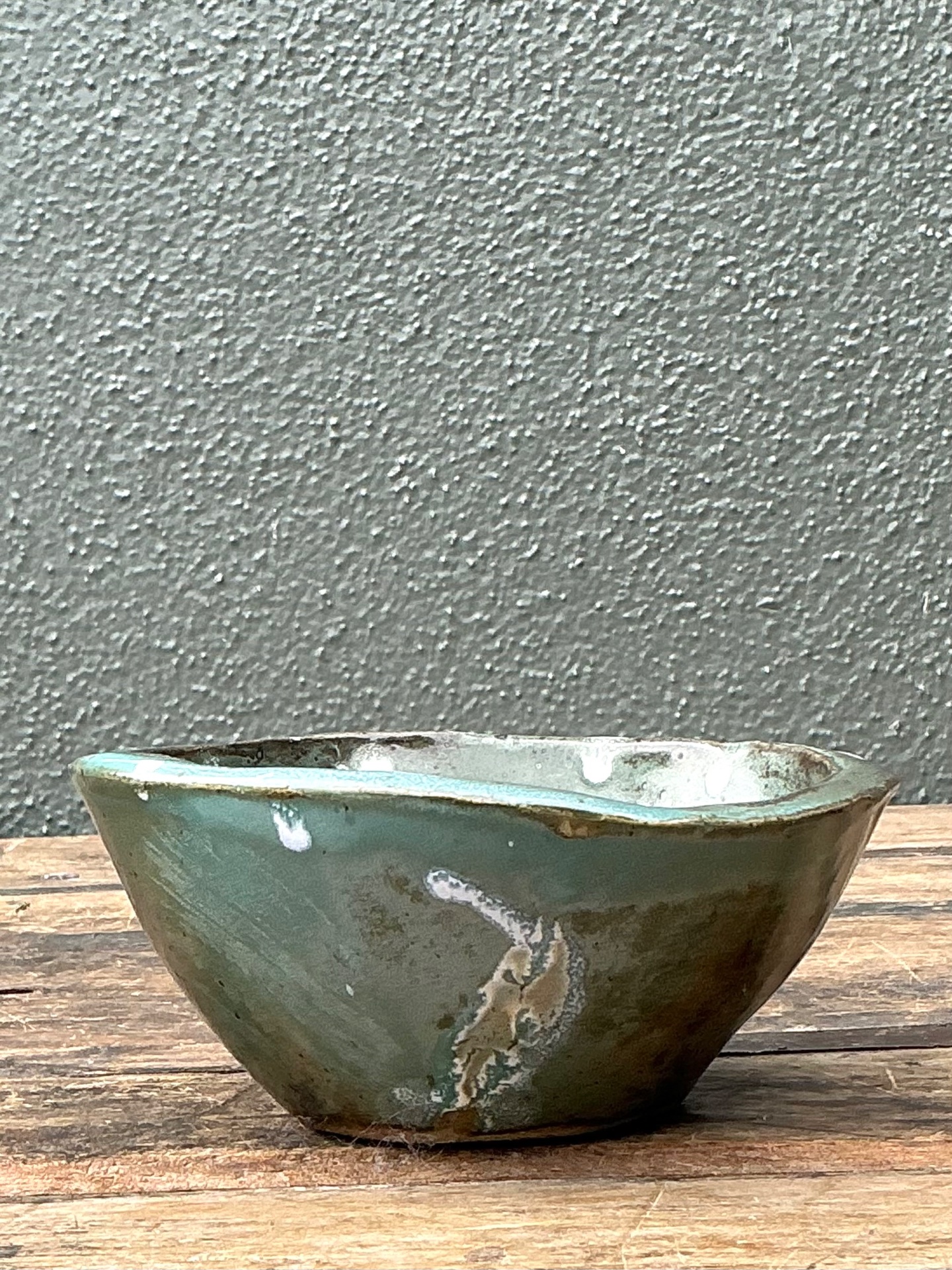 Vintage Green Glazed Studio Pottery Bowl - Back view