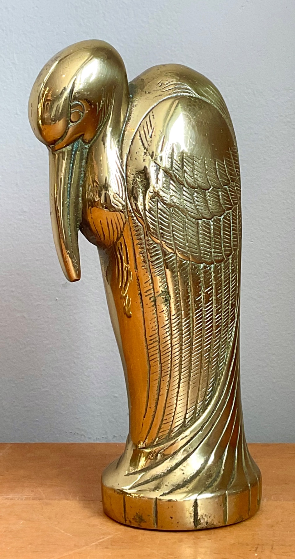 Vintage Brass Heron Statue - Back view