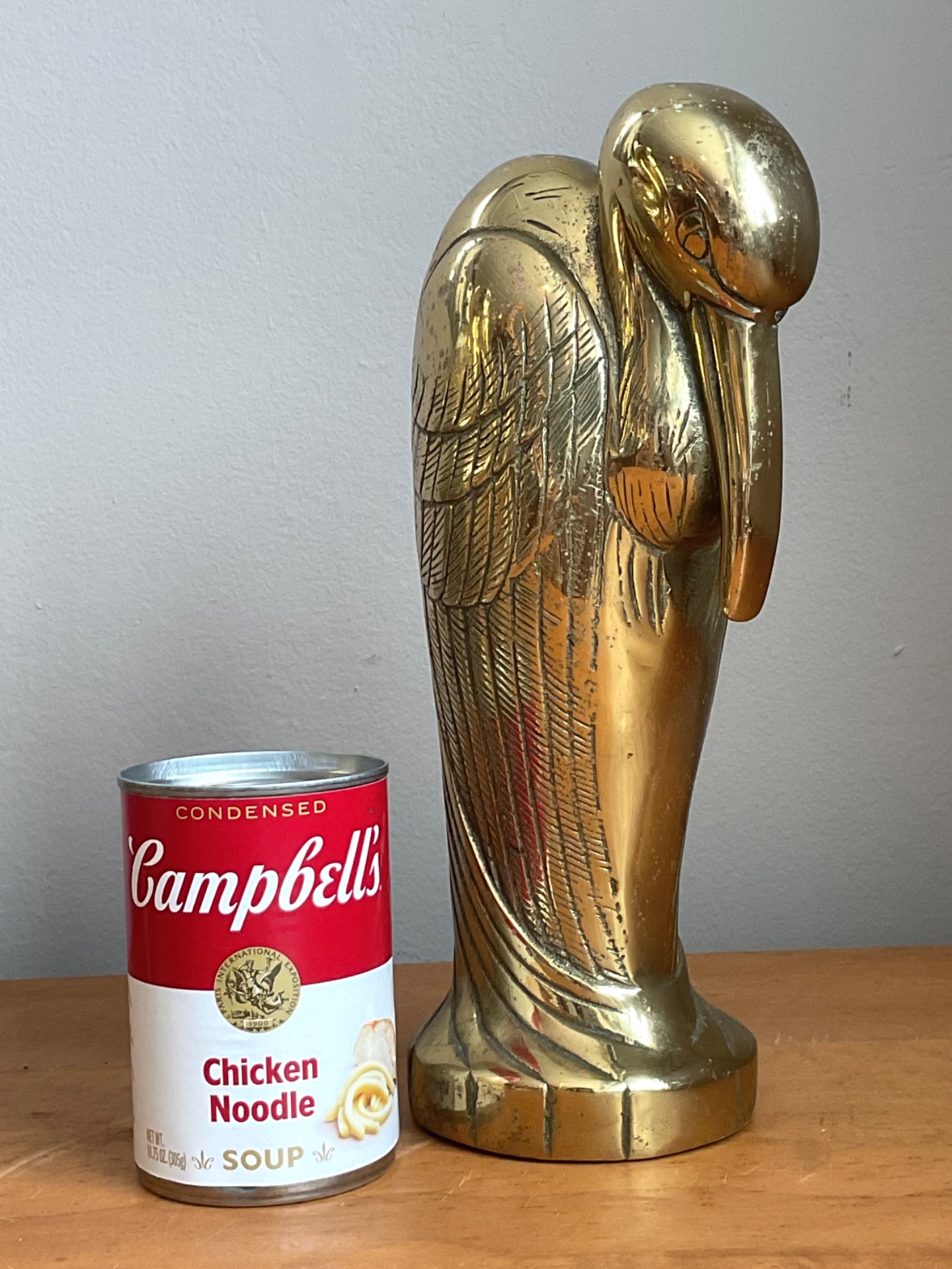 Vintage Brass Heron Statue - Side view