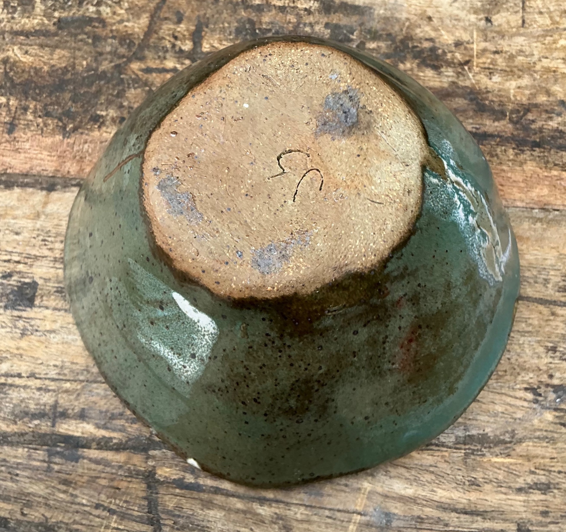 Vintage Green Glazed Studio Pottery Bowl - Side view