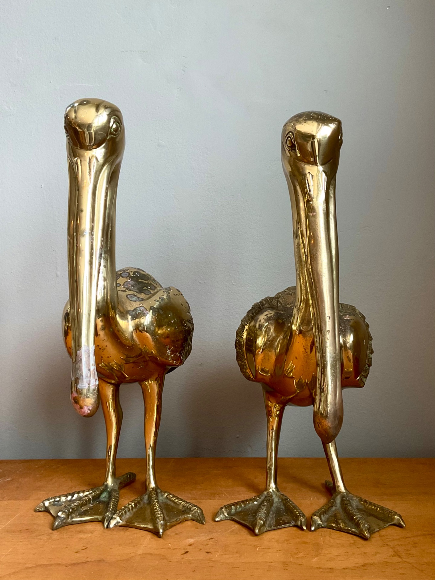 Vintage Brass Pelican Sculptures - a Pair - Detail view