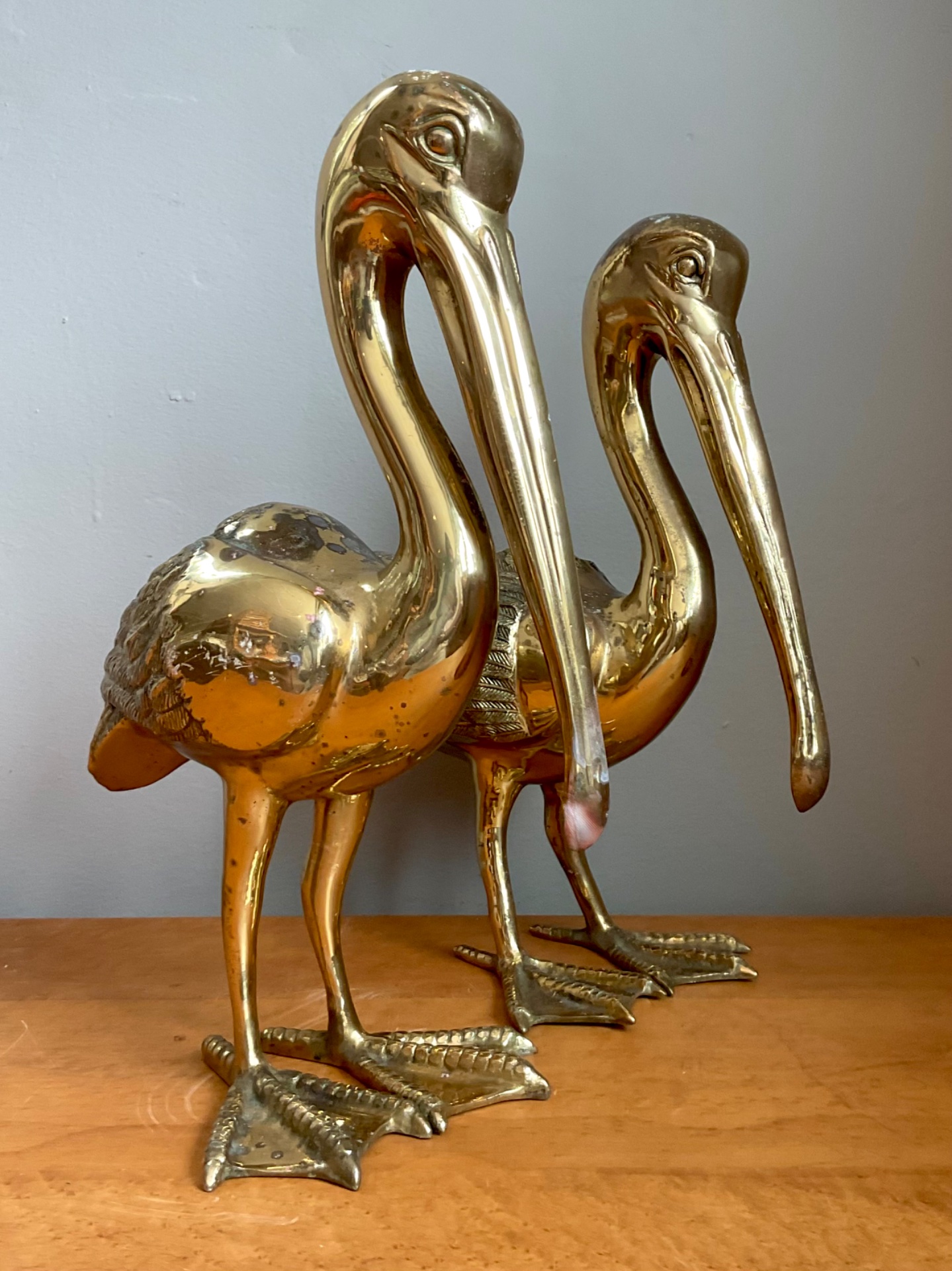 Vintage Brass Pelican Sculptures - a Pair - Back view