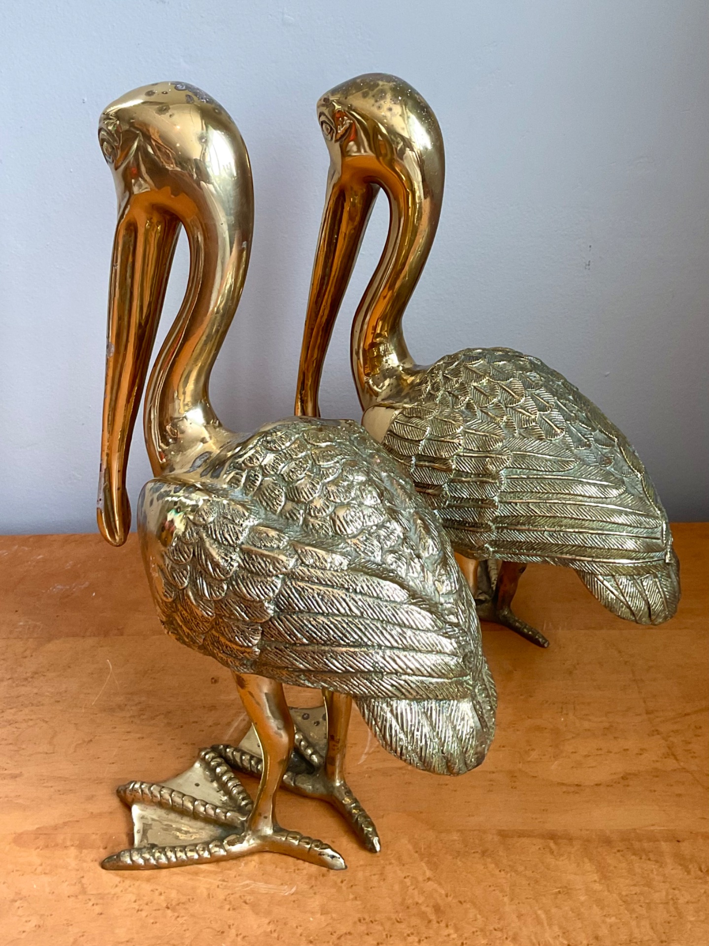 Vintage Brass Pelican Sculptures - a Pair - Top view
