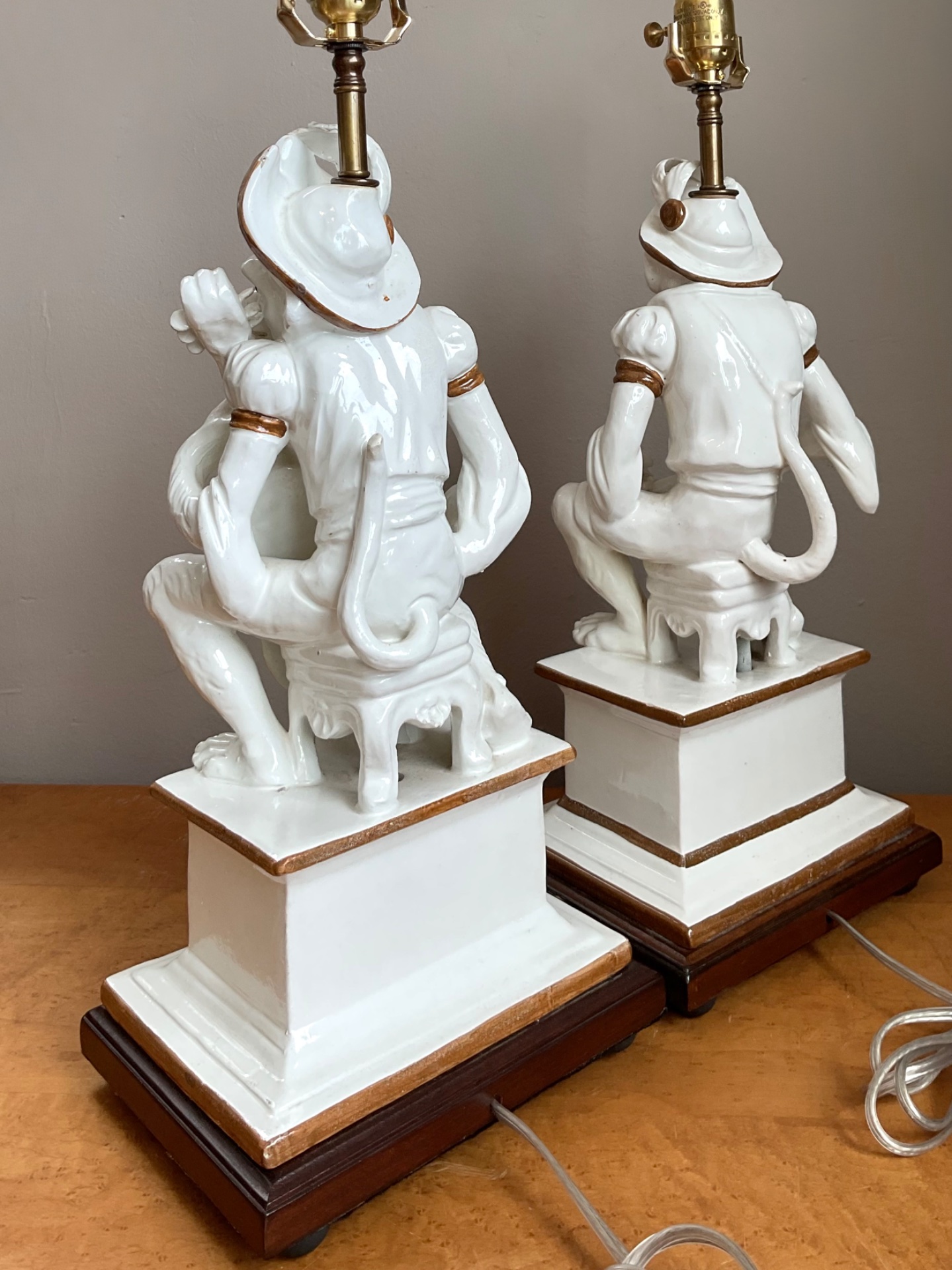 Vintage Monkey Figurine Table Lamps - Set of 2 - Back view