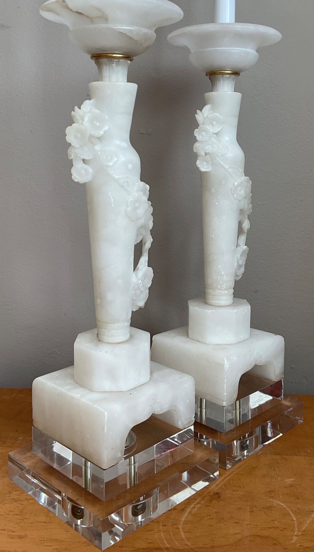 Vintage White Alabaster Candlestick Lamps - Set of 2 - Back view