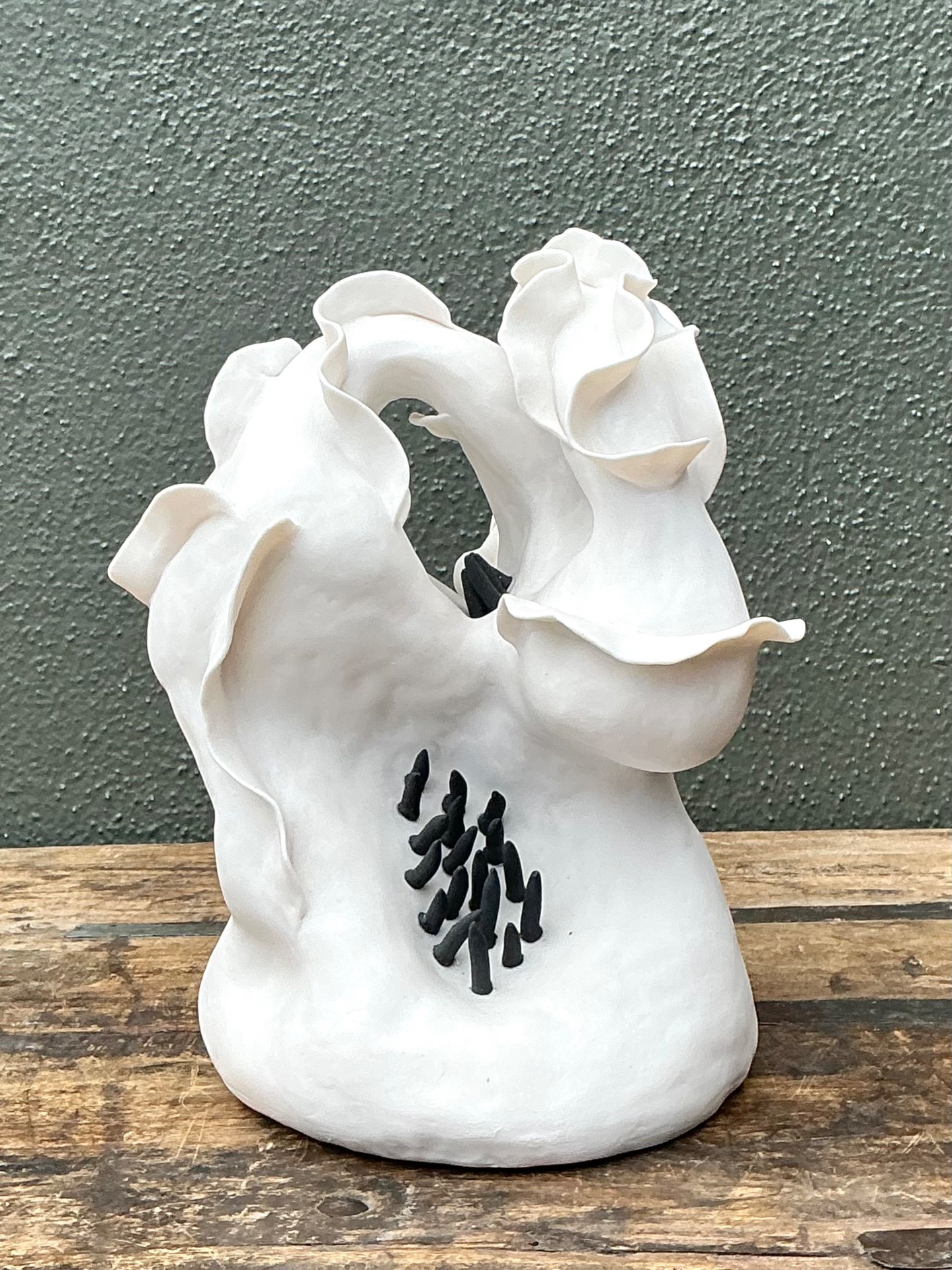 Vintage Abstract Floral Studio Pottery Vase - Top view