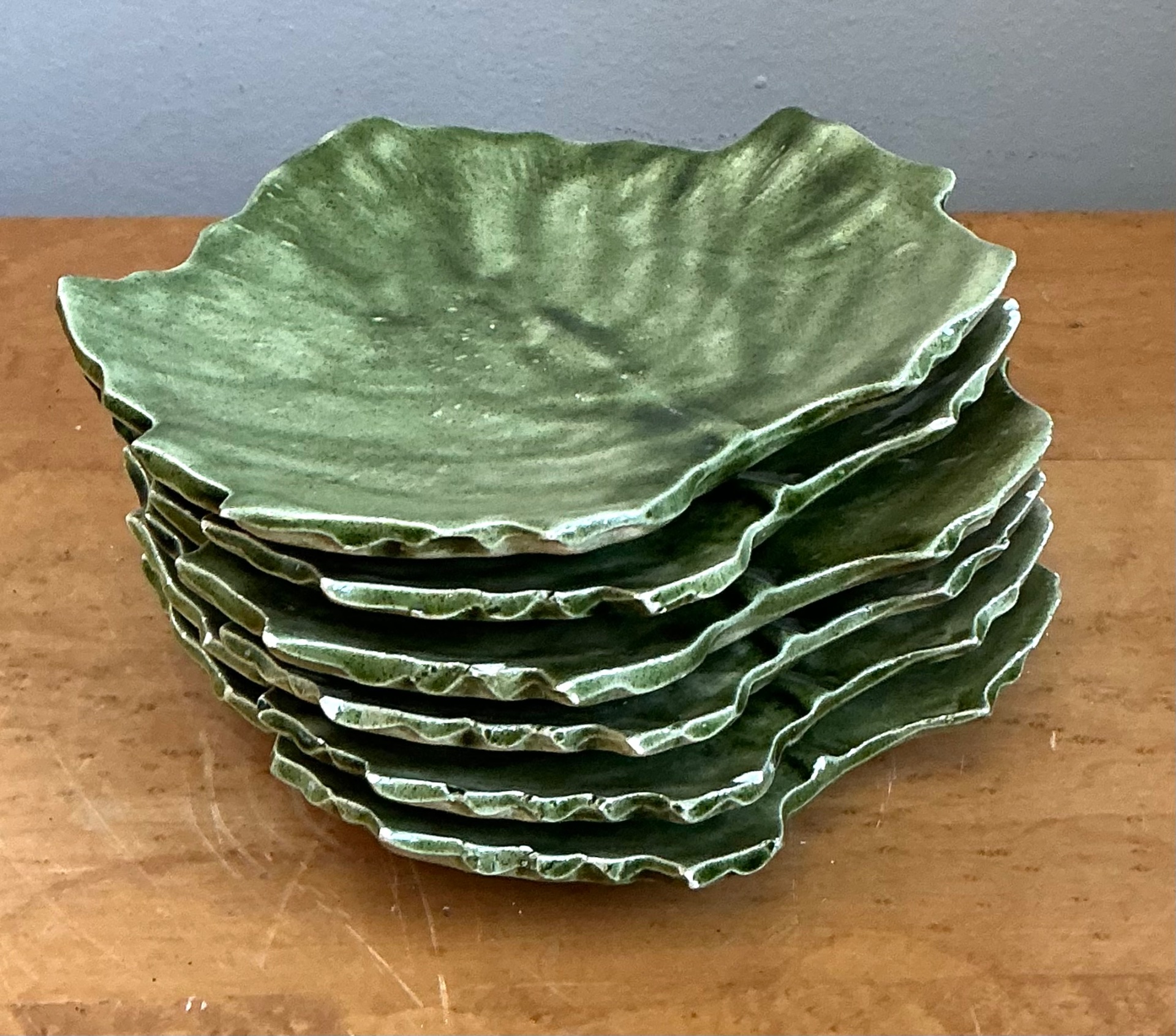 Vintage Glazed Ceramic Leaf Plates - Detail view